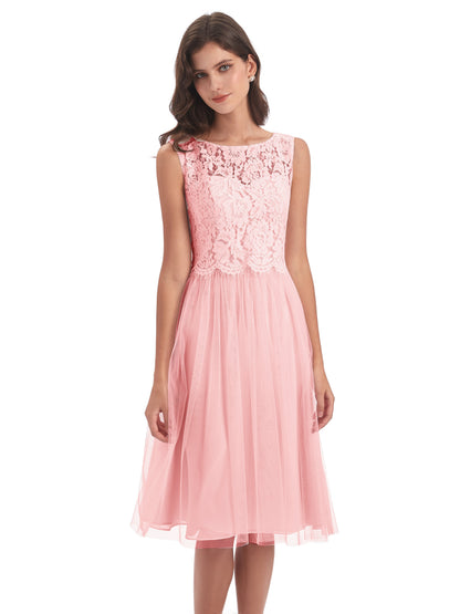 Luna Knee Length Scoop Lace Bridesmaid Dresses
