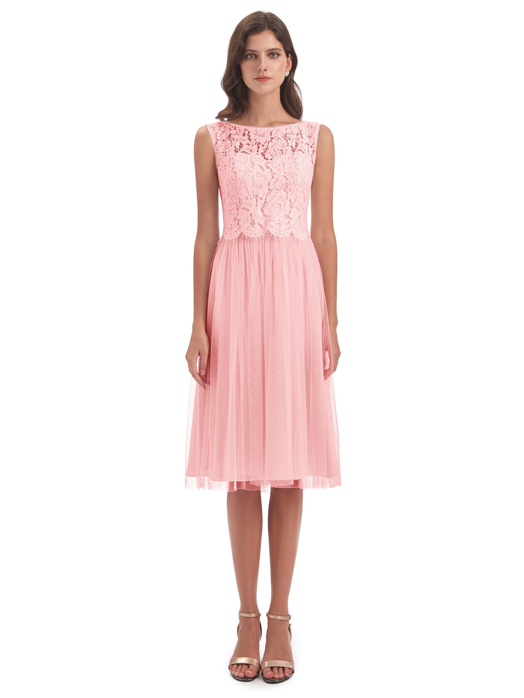 Luna Knee Length Scoop Lace Bridesmaid Dresses