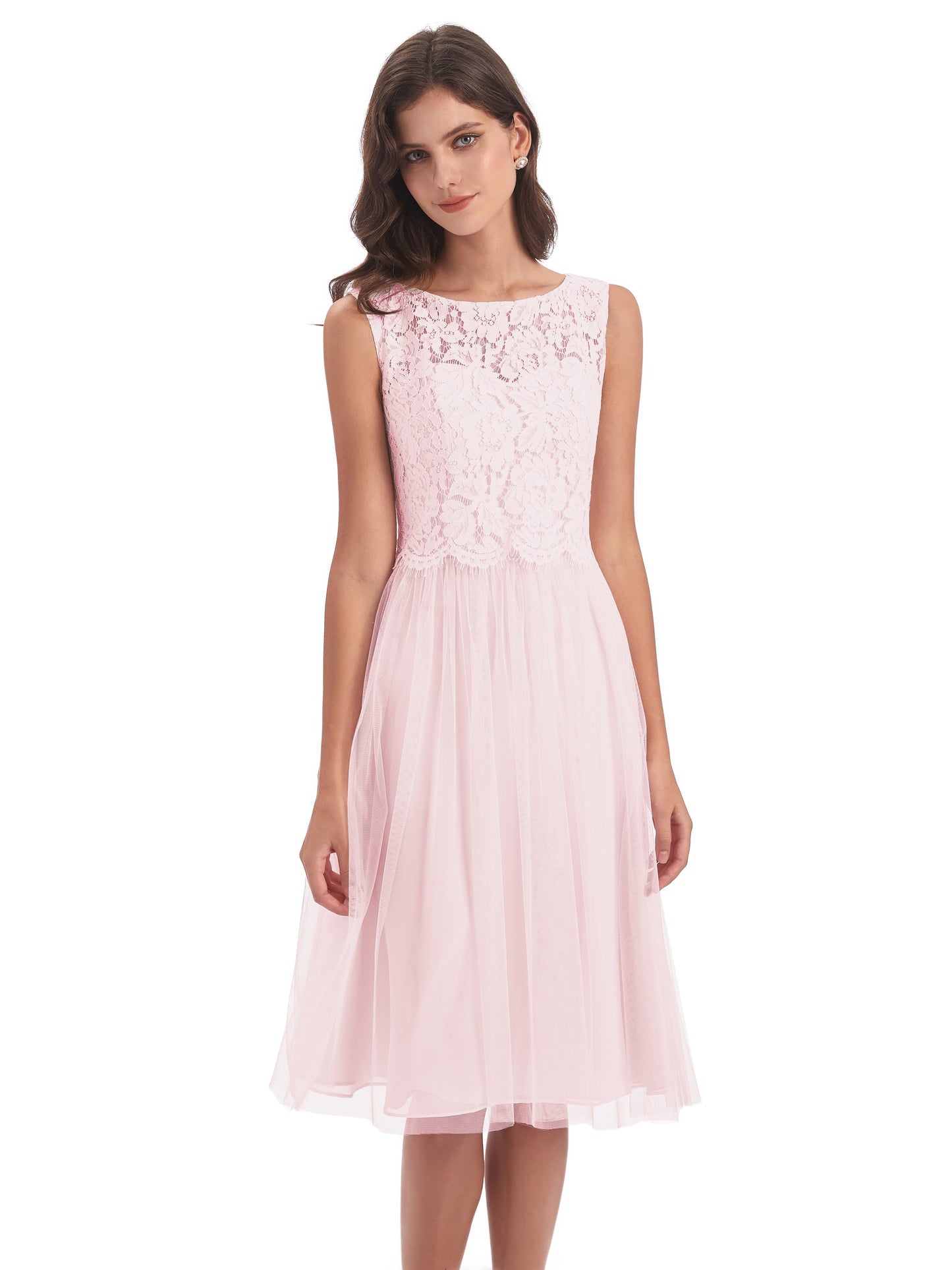 Luna Knee Length Scoop Lace Bridesmaid Dresses