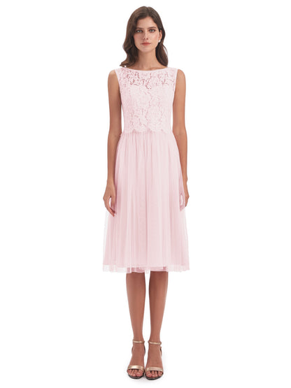 Luna Knee Length Scoop Lace Bridesmaid Dresses