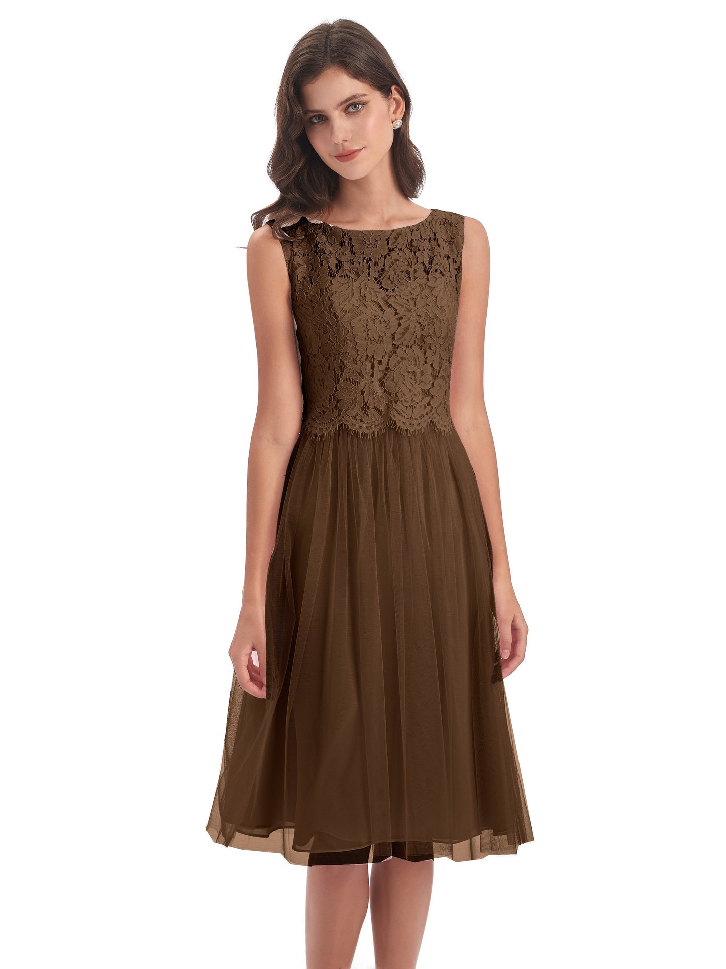 Luna Knee Length Scoop Lace Bridesmaid Dresses