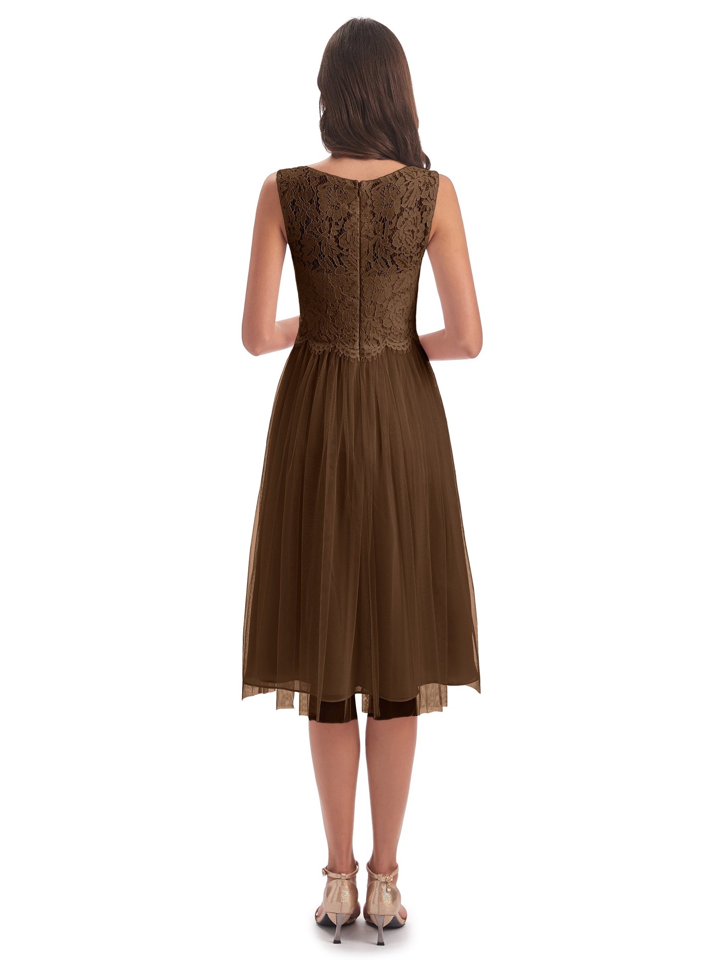Luna Knee Length Scoop Lace Bridesmaid Dresses