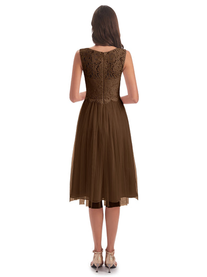 Luna Knee Length Scoop Lace Bridesmaid Dresses
