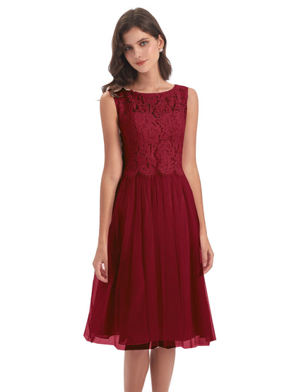 Luna Knee Length Scoop Lace Bridesmaid Dresses