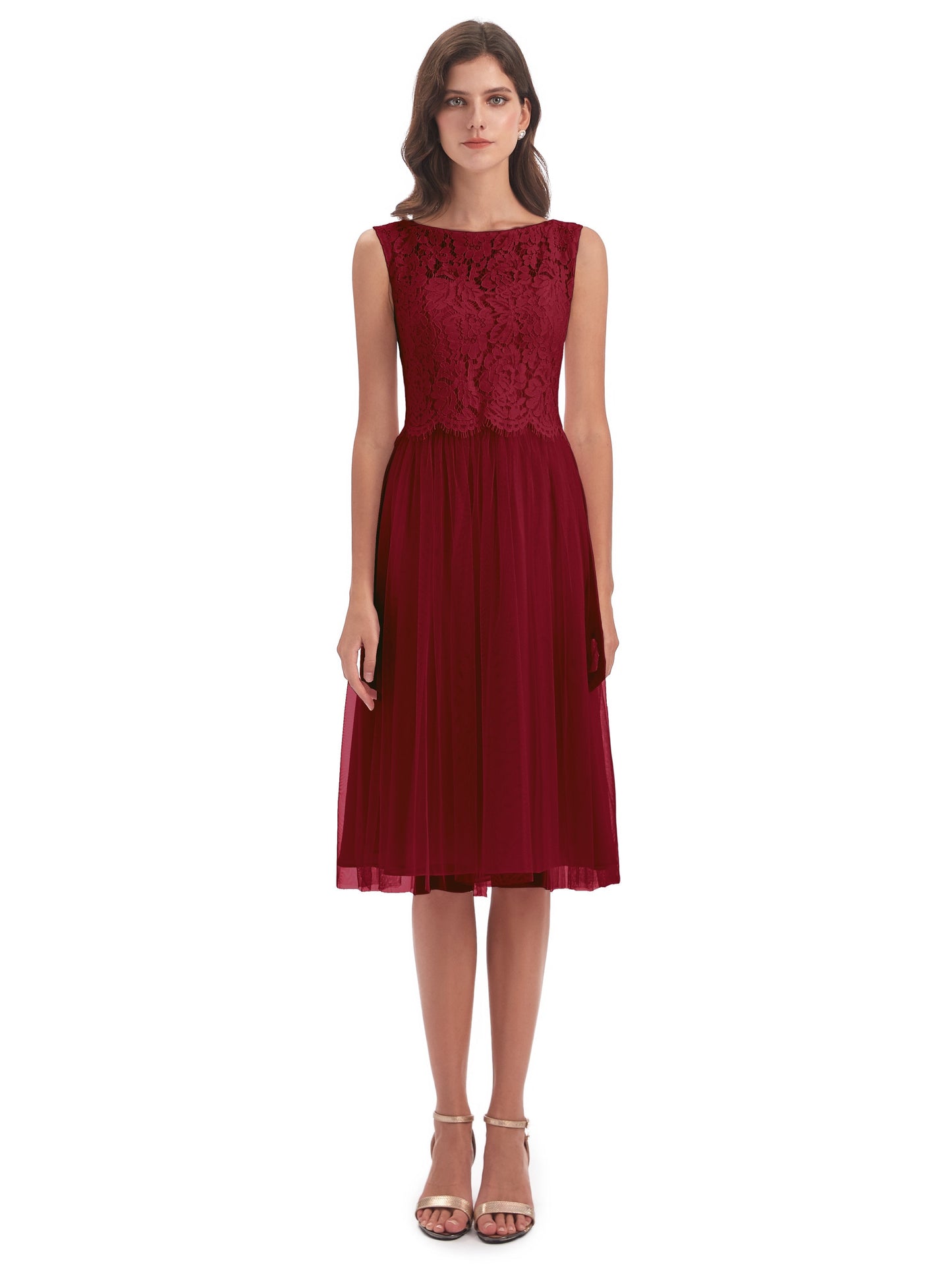 Luna Knee Length Scoop Lace Bridesmaid Dresses