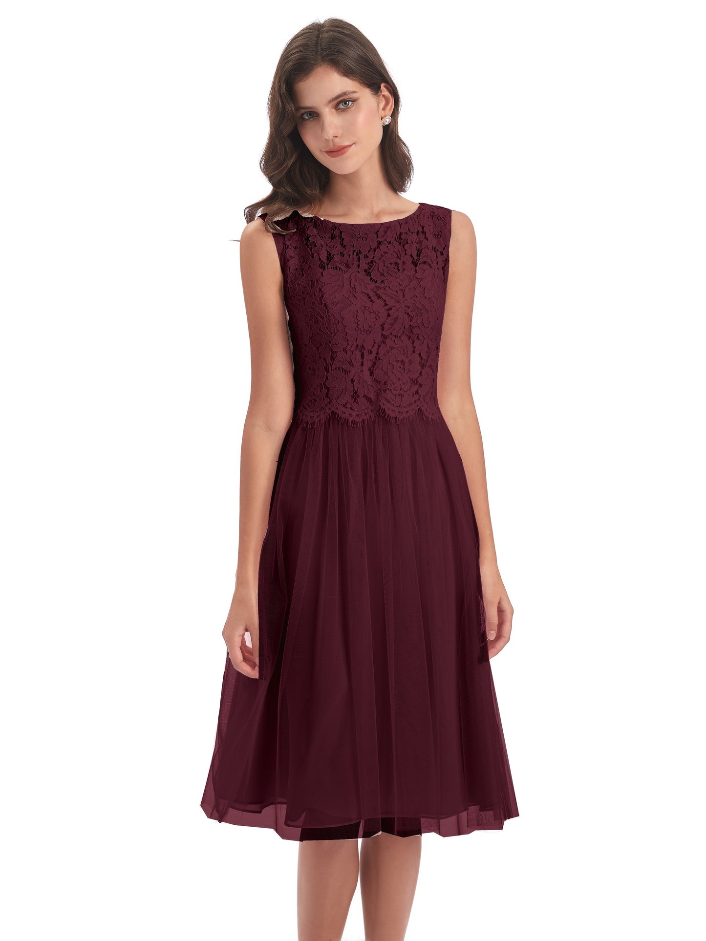 Luna Knee Length Scoop Lace Bridesmaid Dresses