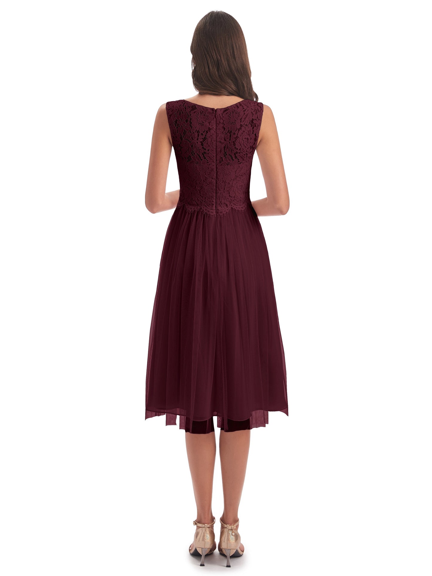 Luna Knee Length Scoop Lace Bridesmaid Dresses