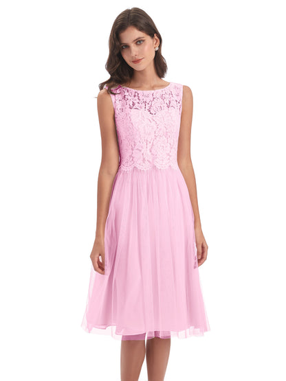 Luna Knee Length Scoop Lace Bridesmaid Dresses