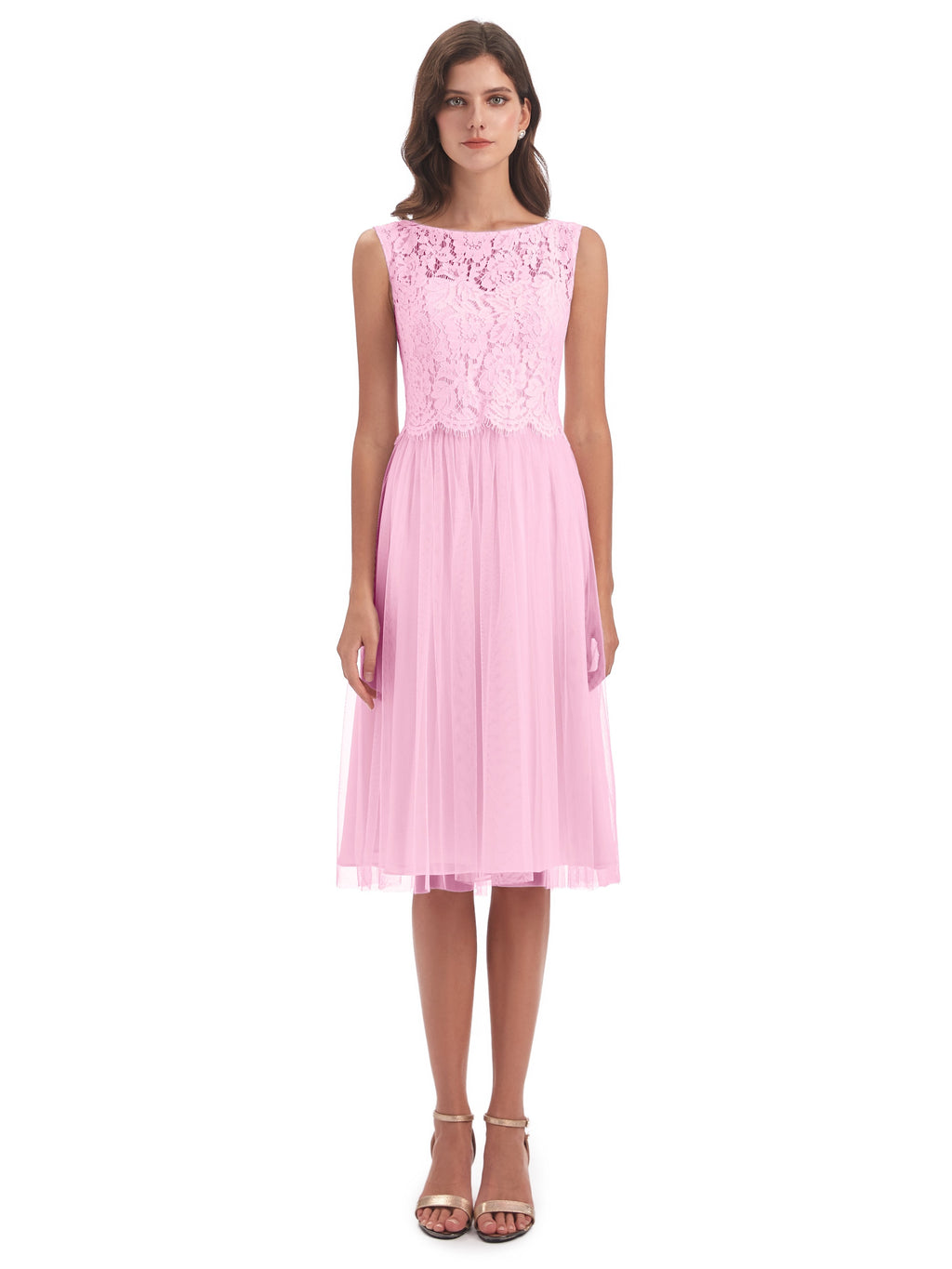 Luna Knee Length Scoop Lace Bridesmaid Dresses