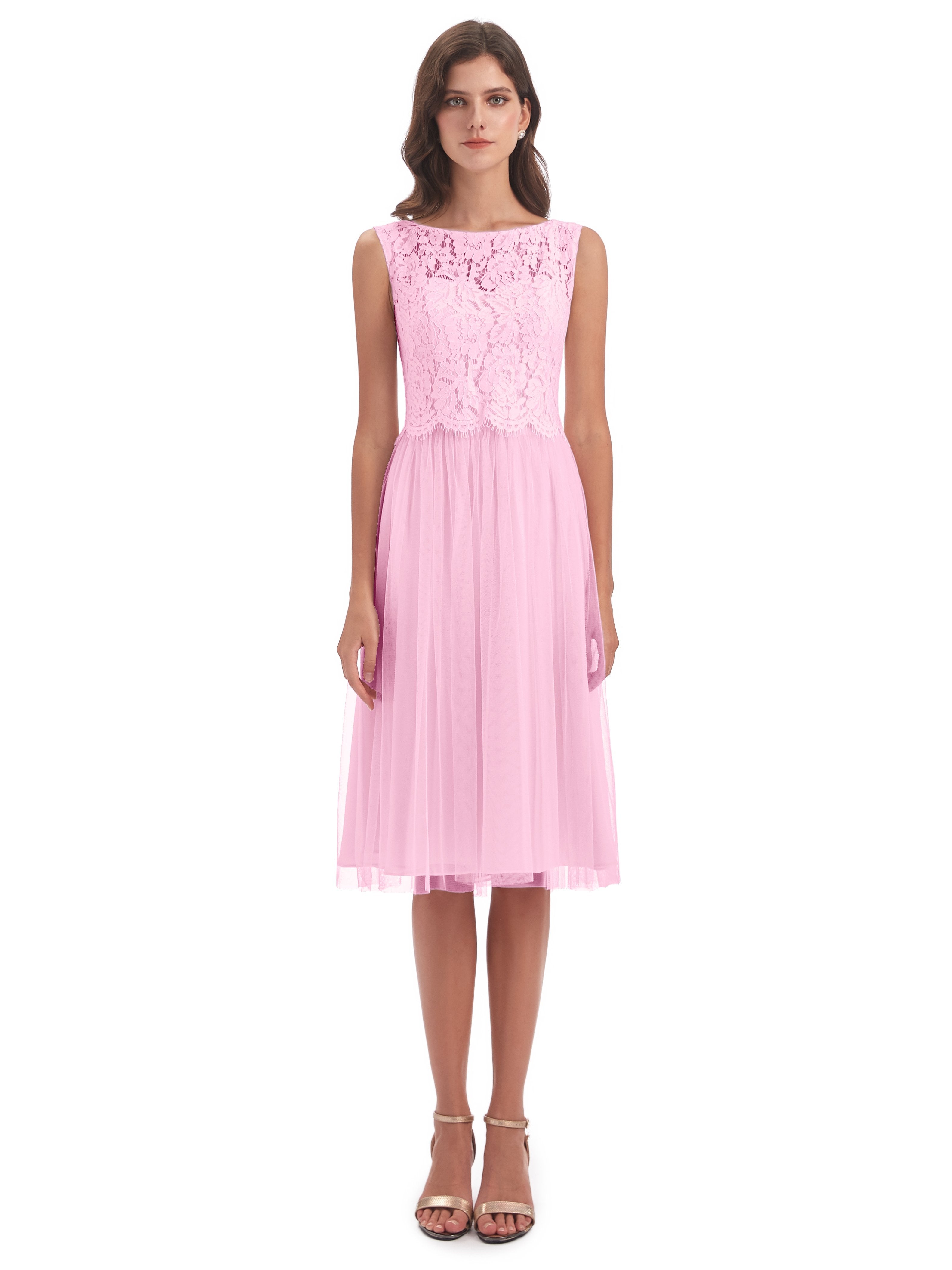 Luna Knee Length Scoop Lace Bridesmaid Dresses
