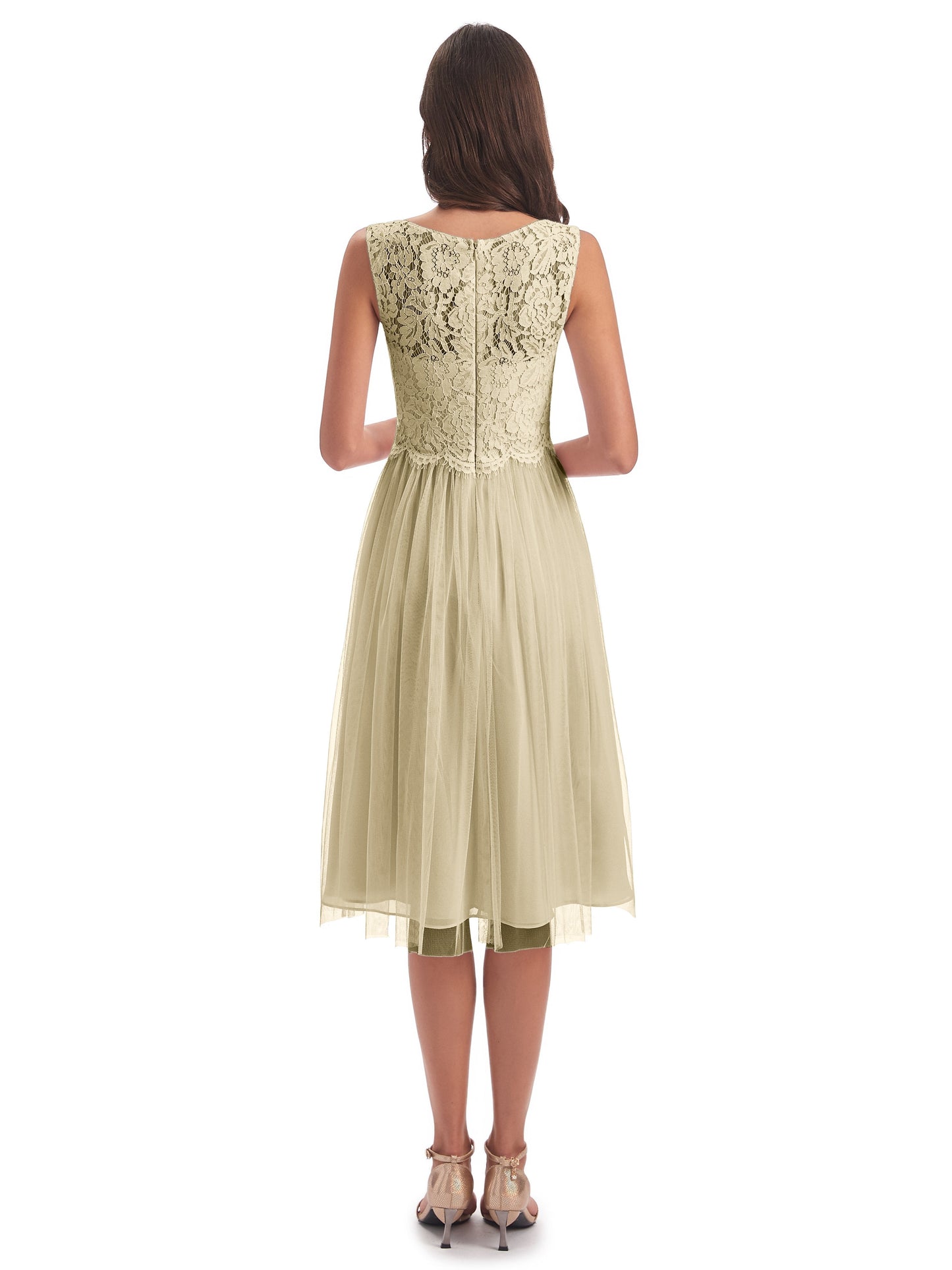 Luna Knee Length Scoop Lace Bridesmaid Dresses