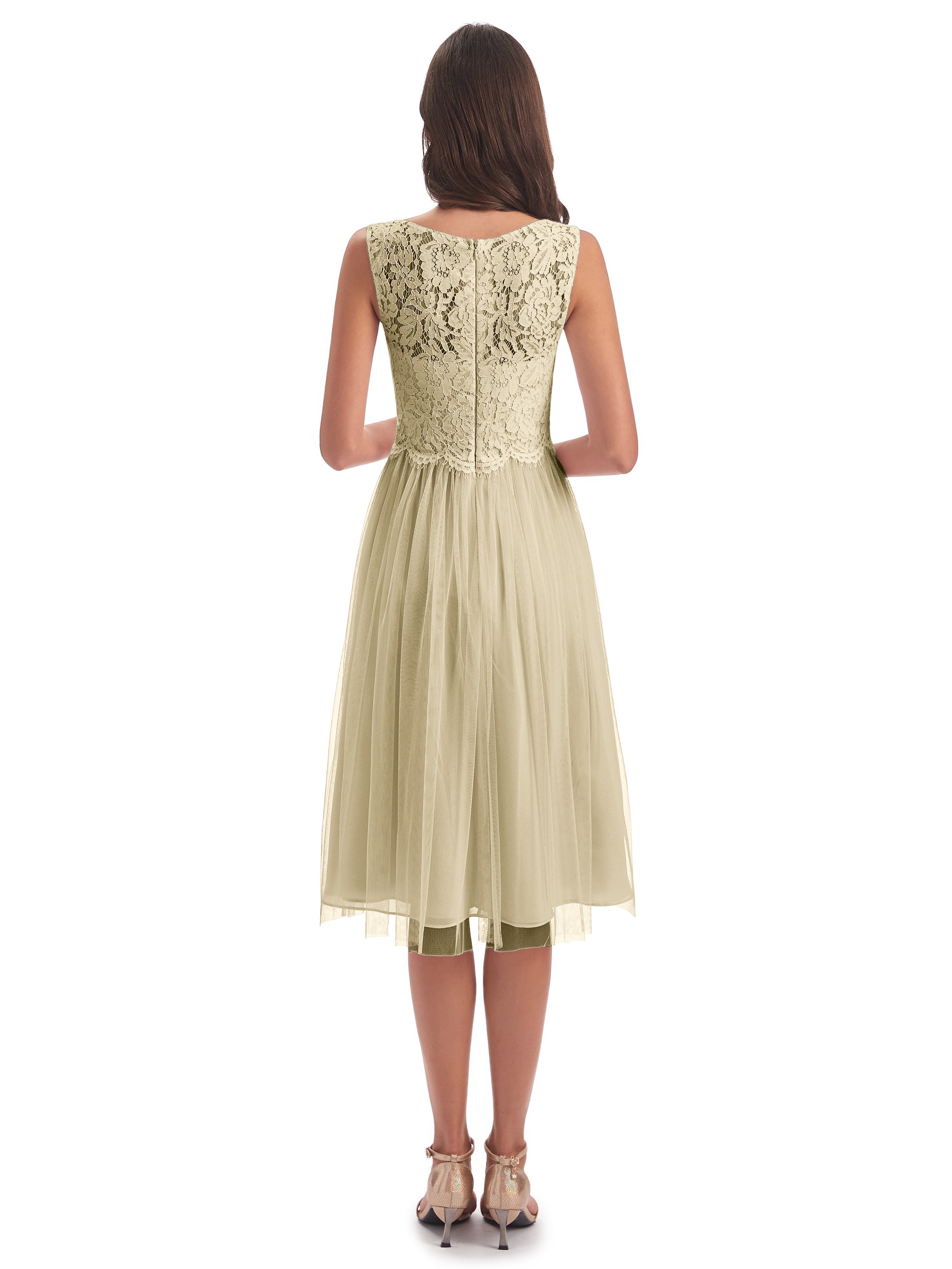 Luna Knee Length Scoop Lace Bridesmaid Dresses
