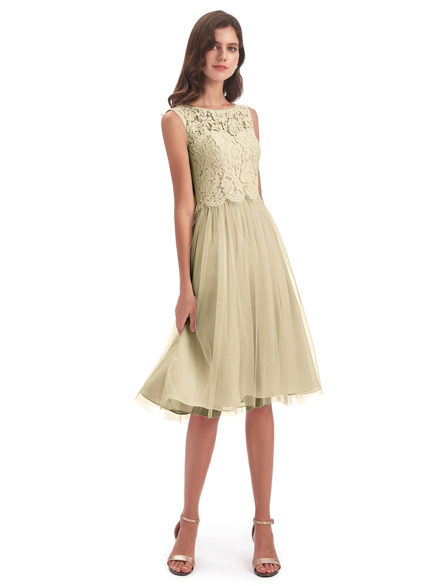 Luna Knee Length Scoop Lace Bridesmaid Dresses
