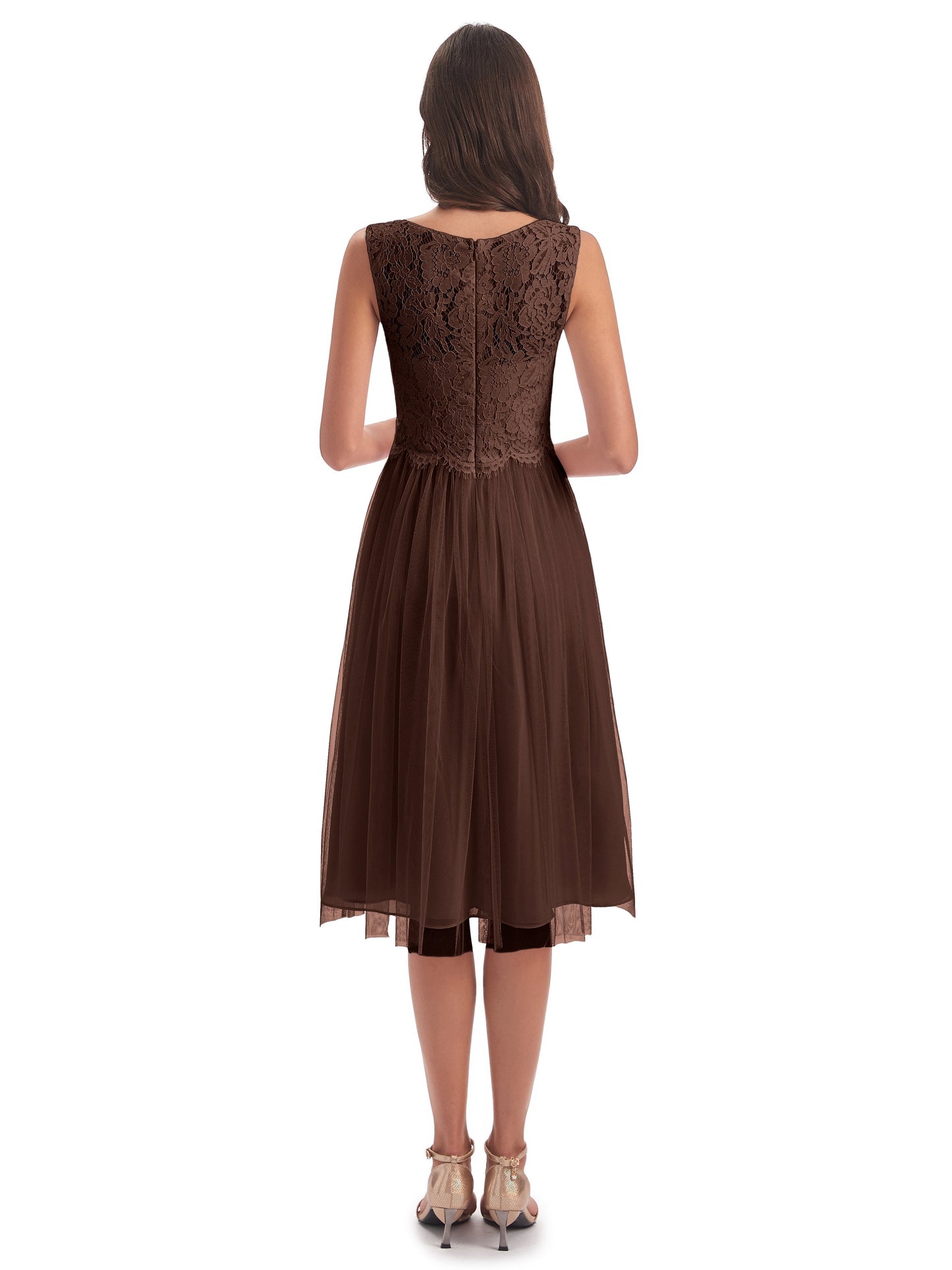 Luna Knee Length Scoop Lace Bridesmaid Dresses