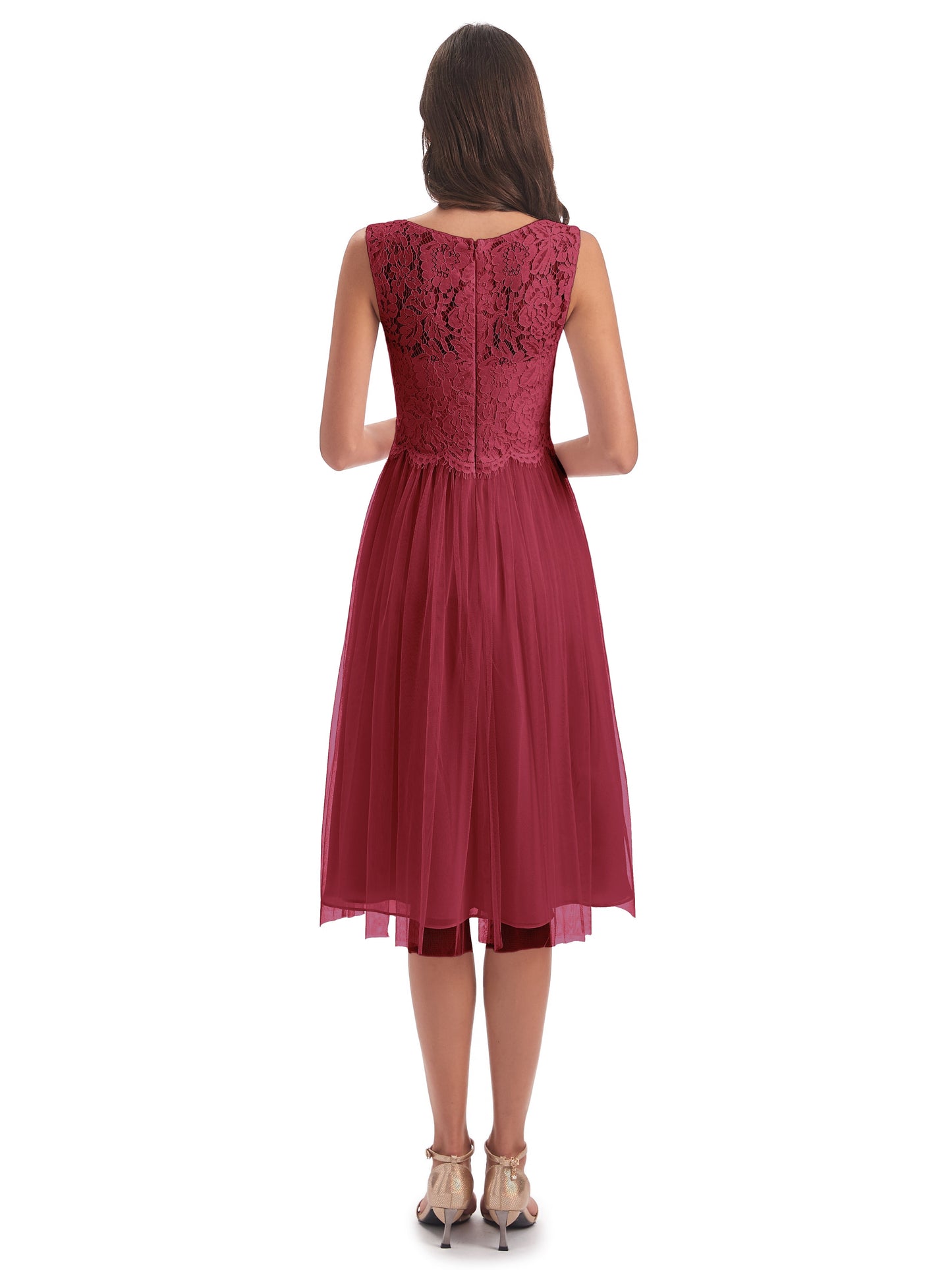Luna Knee Length Scoop Lace Bridesmaid Dresses