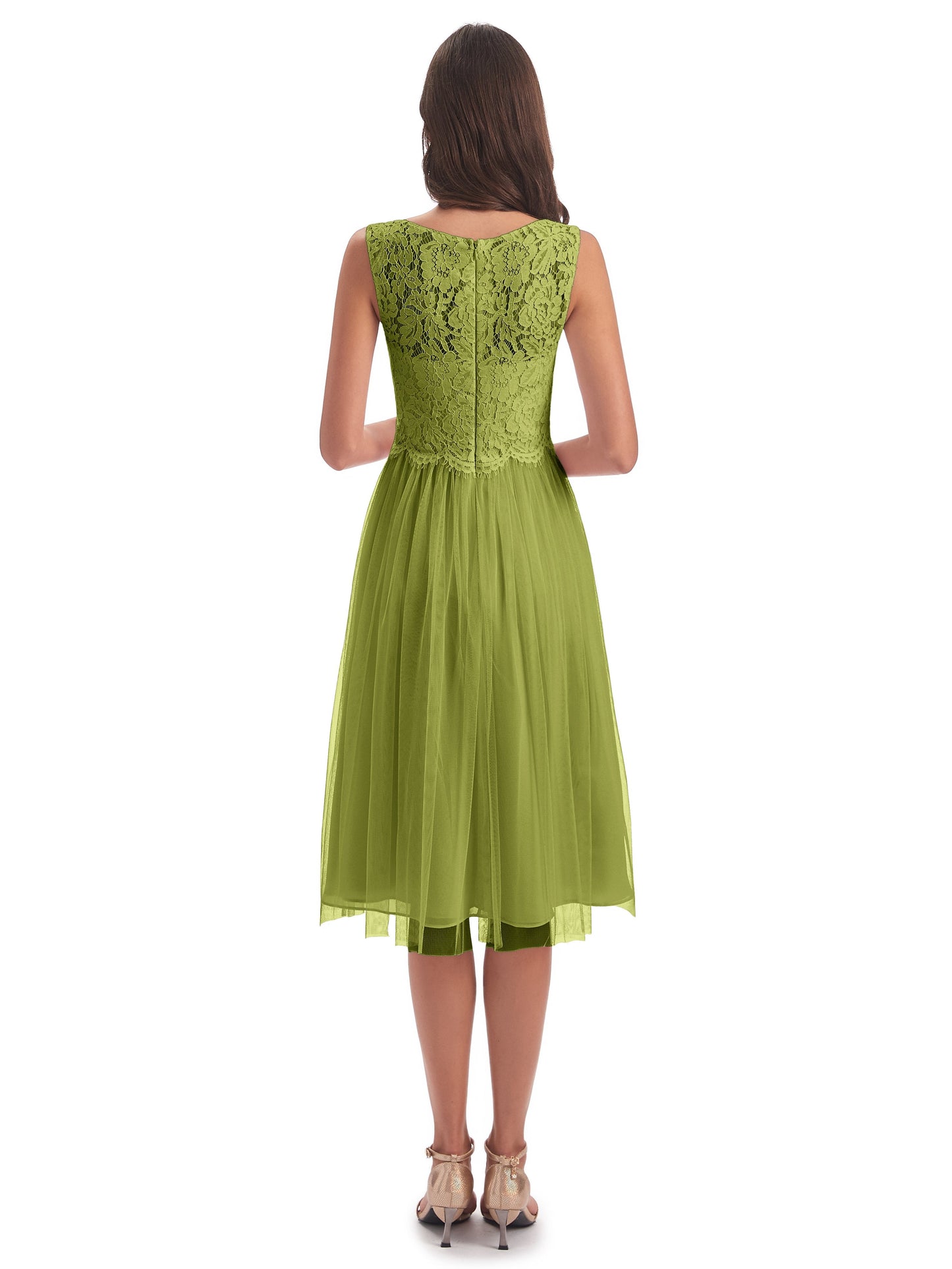 Luna Knee Length Scoop Lace Bridesmaid Dresses