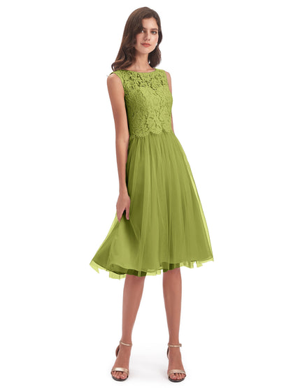 Luna Knee Length Scoop Lace Bridesmaid Dresses