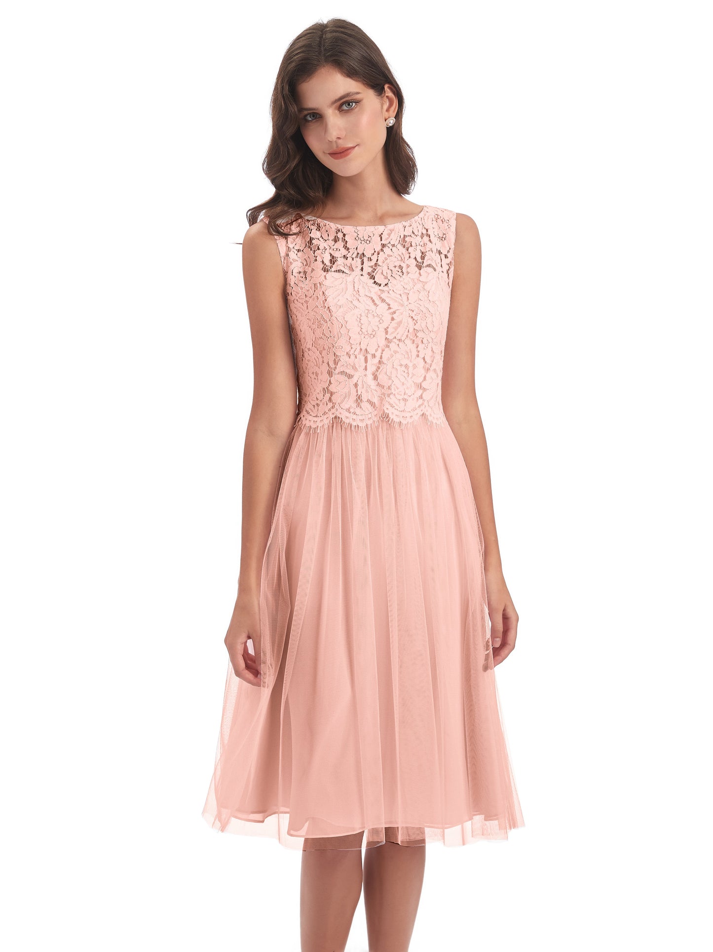 Luna Knee Length Scoop Lace Bridesmaid Dresses