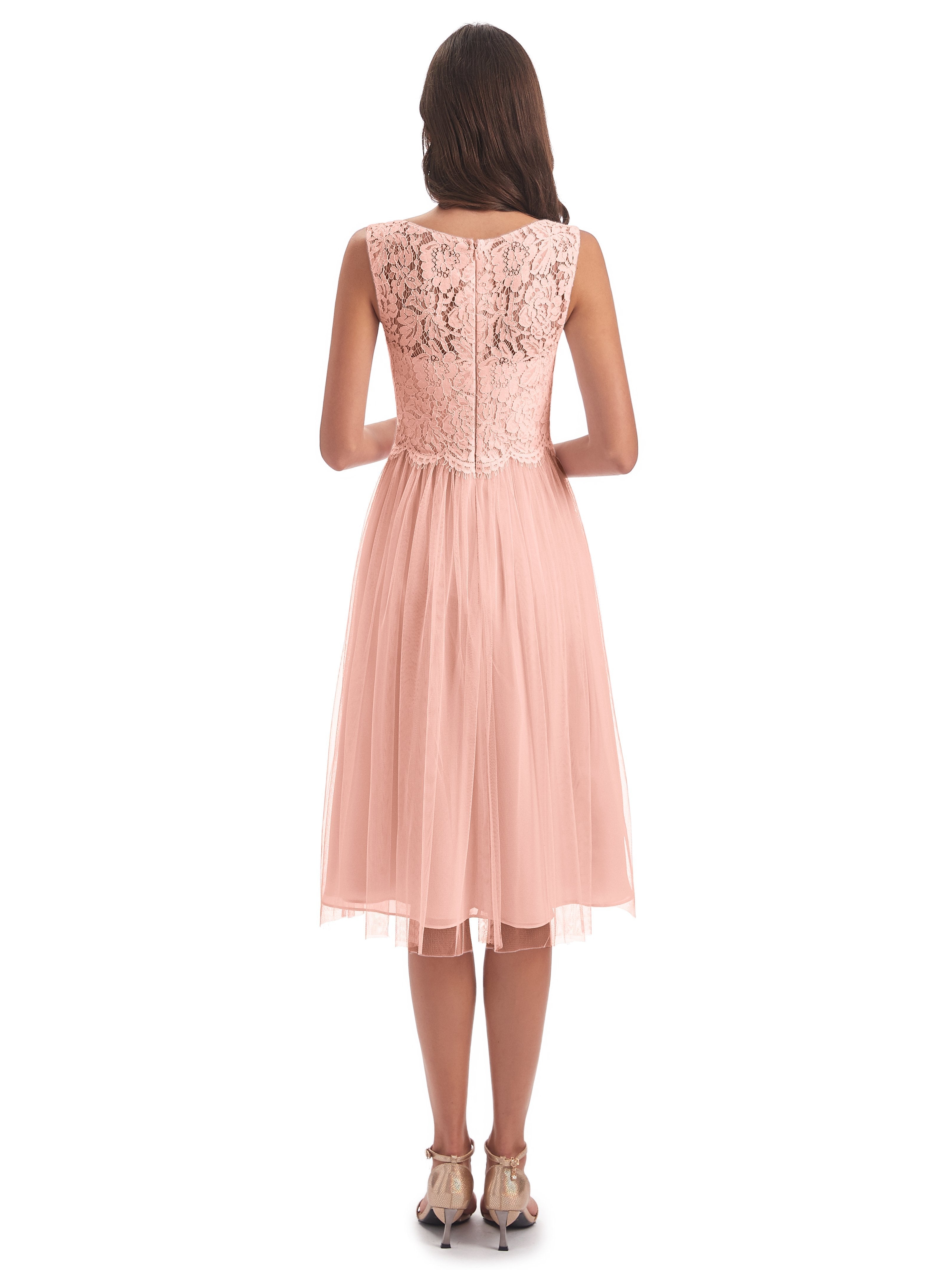 Luna Knee Length Scoop Lace Bridesmaid Dresses