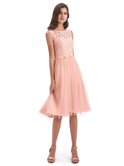 Luna Knee Length Scoop Lace Bridesmaid Dresses