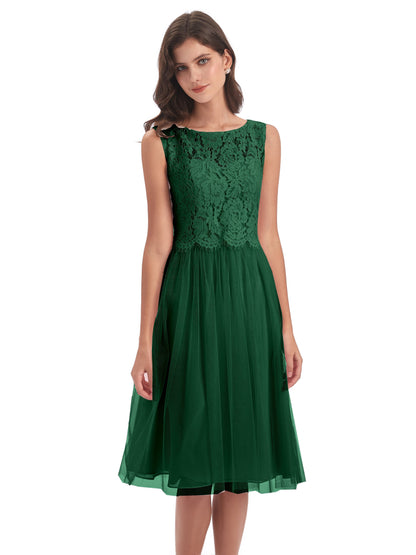 Luna Knee Length Scoop Lace Bridesmaid Dresses
