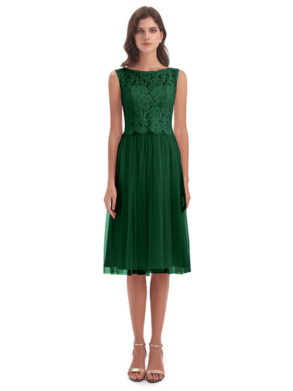 Luna Knee Length Scoop Lace Bridesmaid Dresses