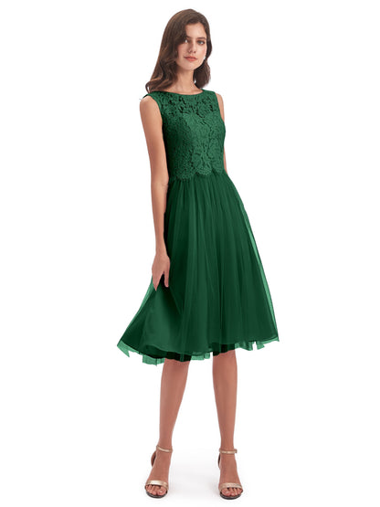 Luna Knee Length Scoop Lace Bridesmaid Dresses