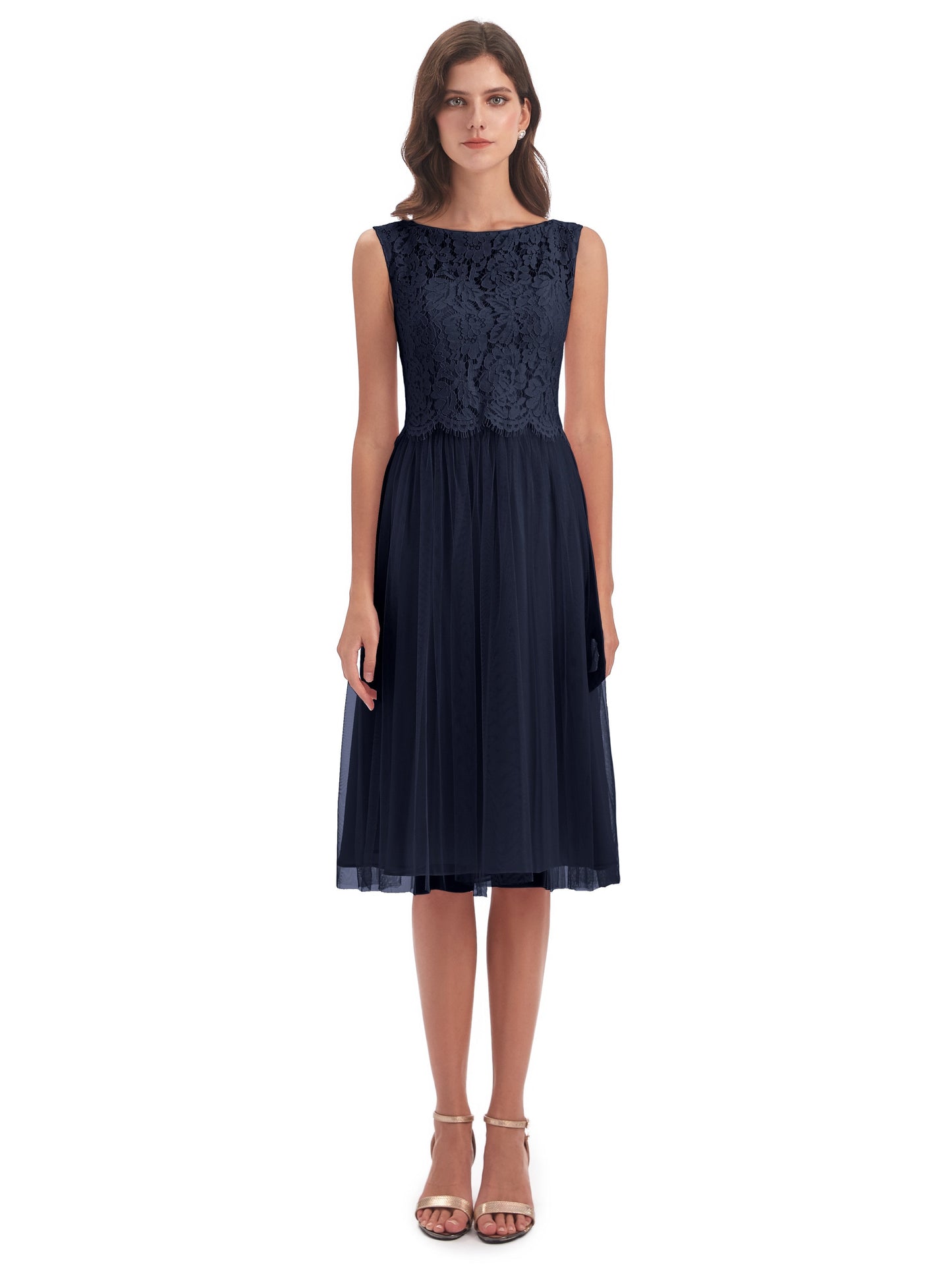 Luna Knee Length Scoop Lace Bridesmaid Dresses