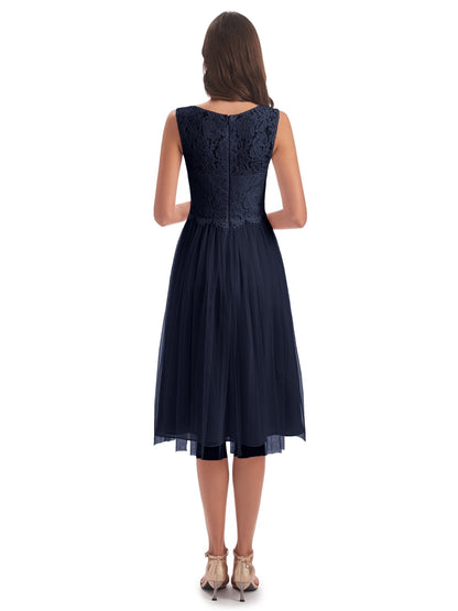 Luna Knee Length Scoop Lace Bridesmaid Dresses