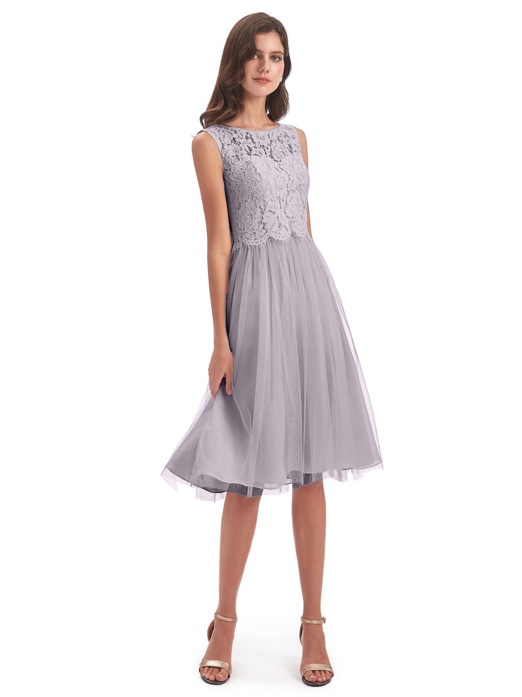 Luna Knee Length Scoop Lace Bridesmaid Dresses