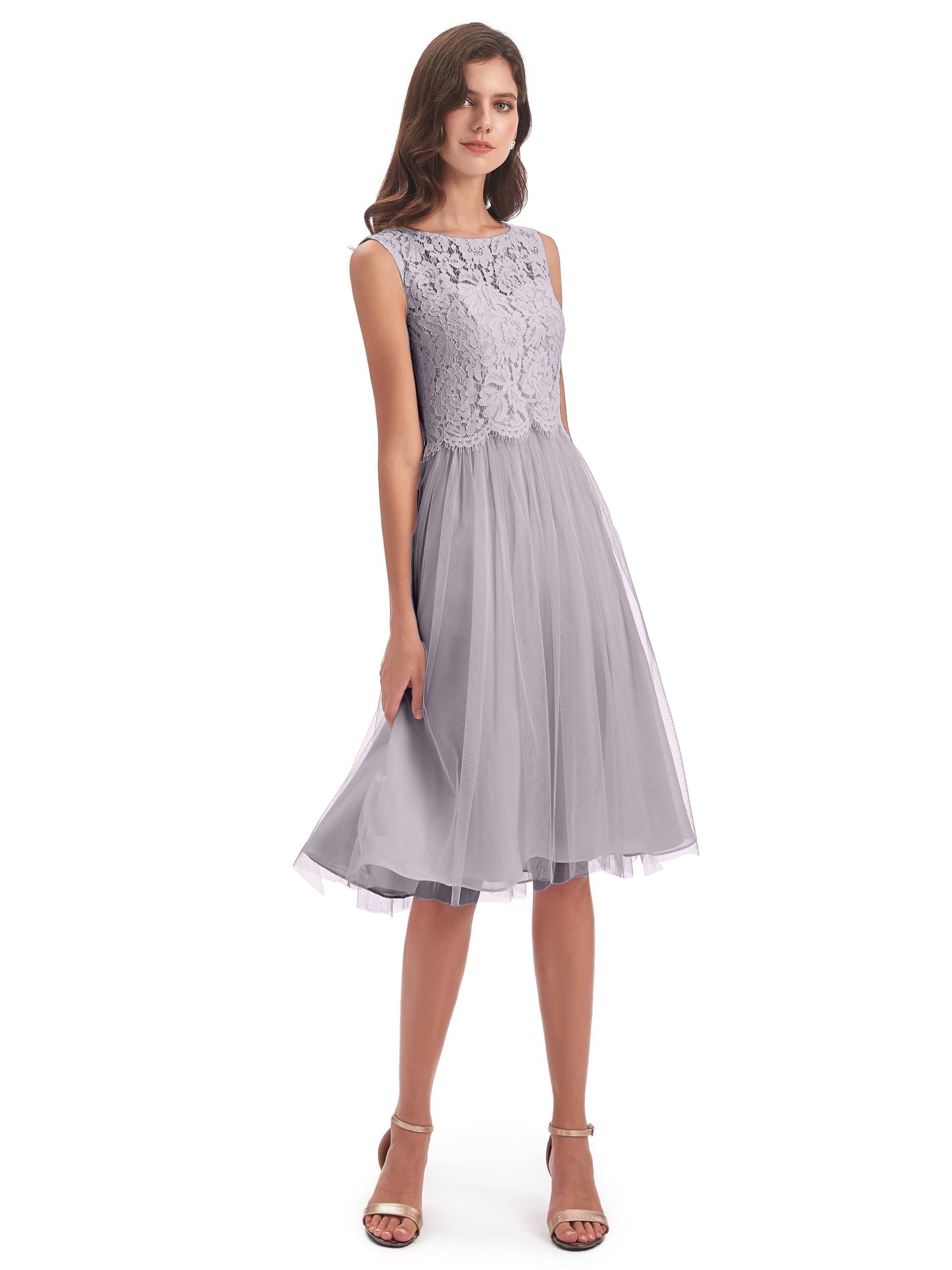 Luna Knee Length Scoop Lace Bridesmaid Dresses