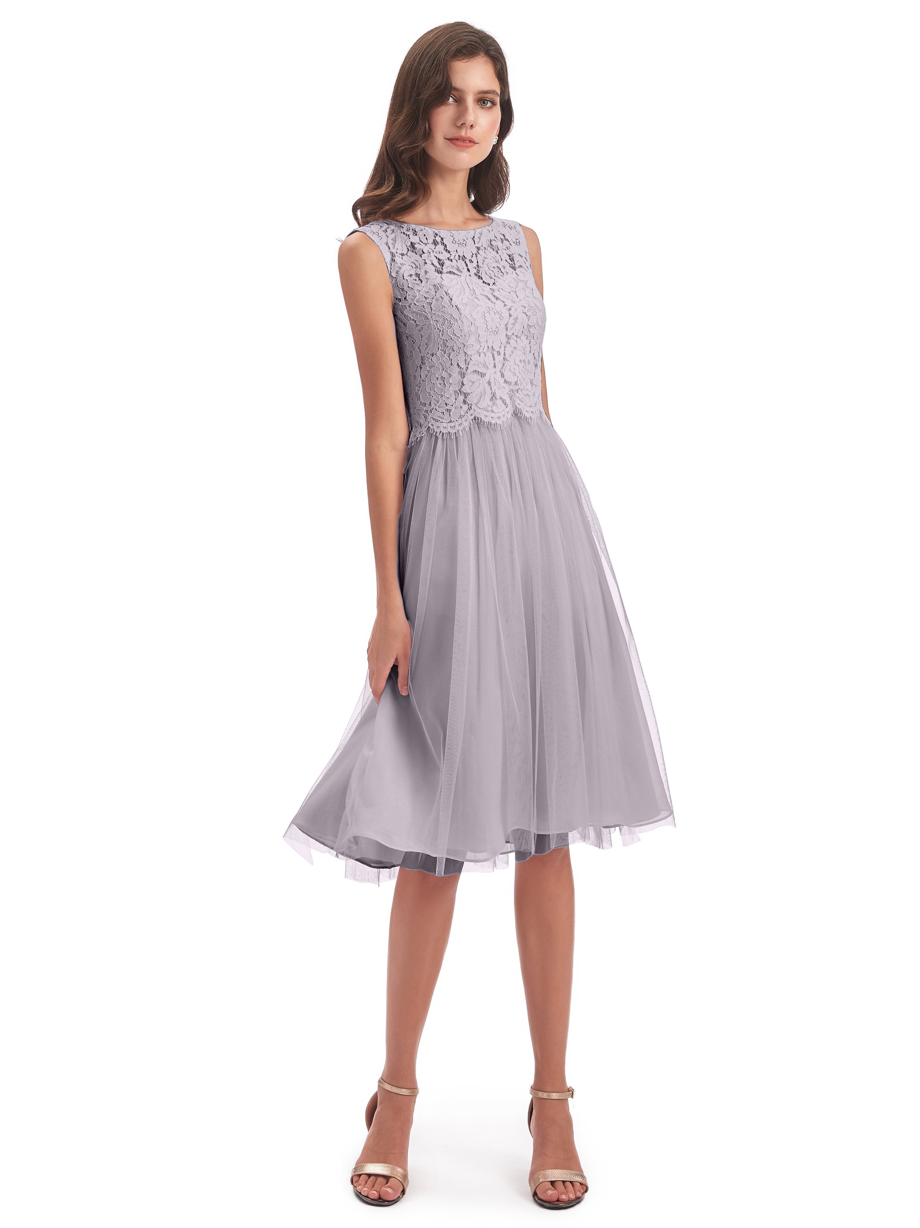 Luna Knee Length Scoop Lace Bridesmaid Dresses