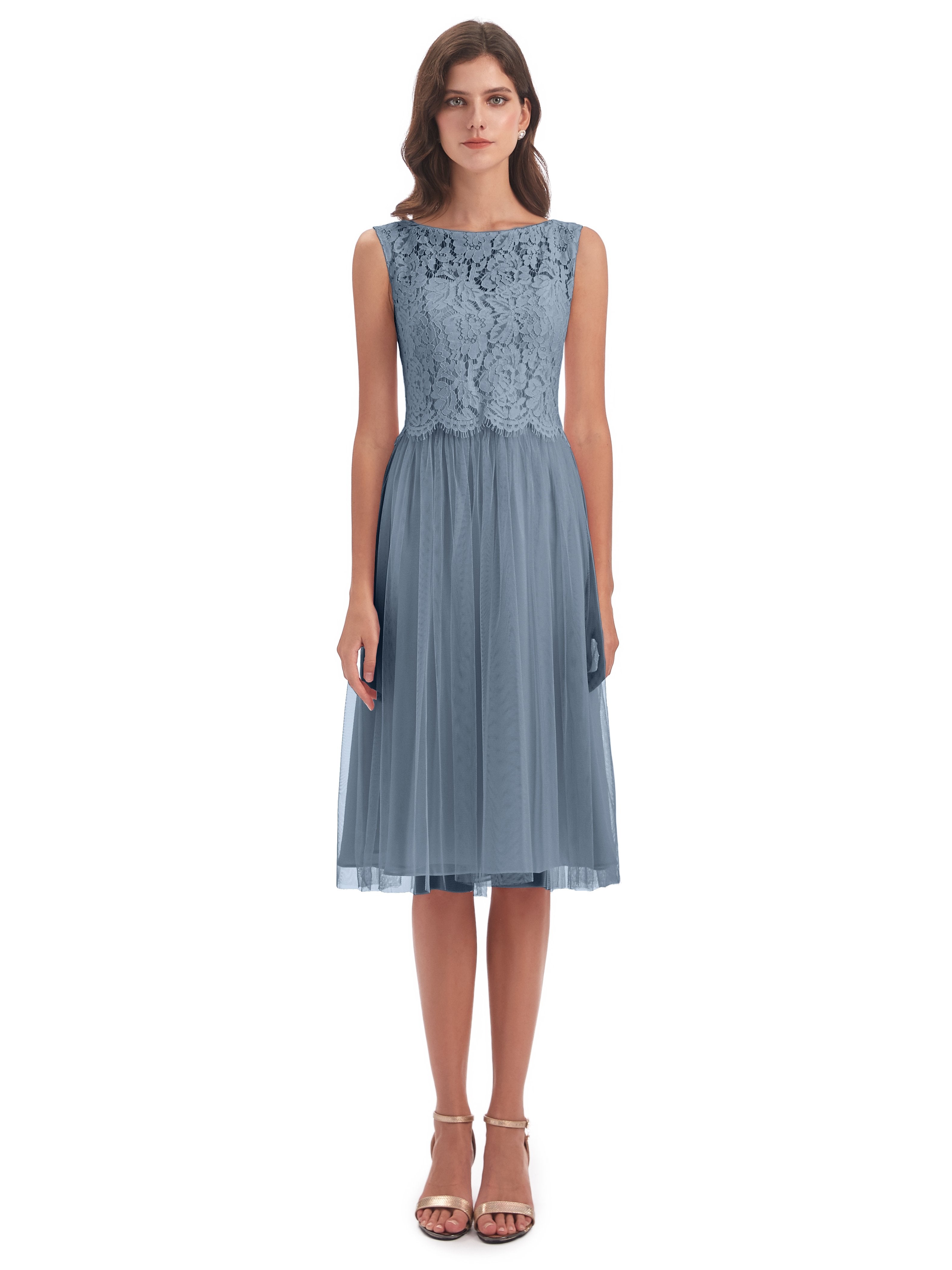 Luna Knee Length Scoop Lace Bridesmaid Dresses