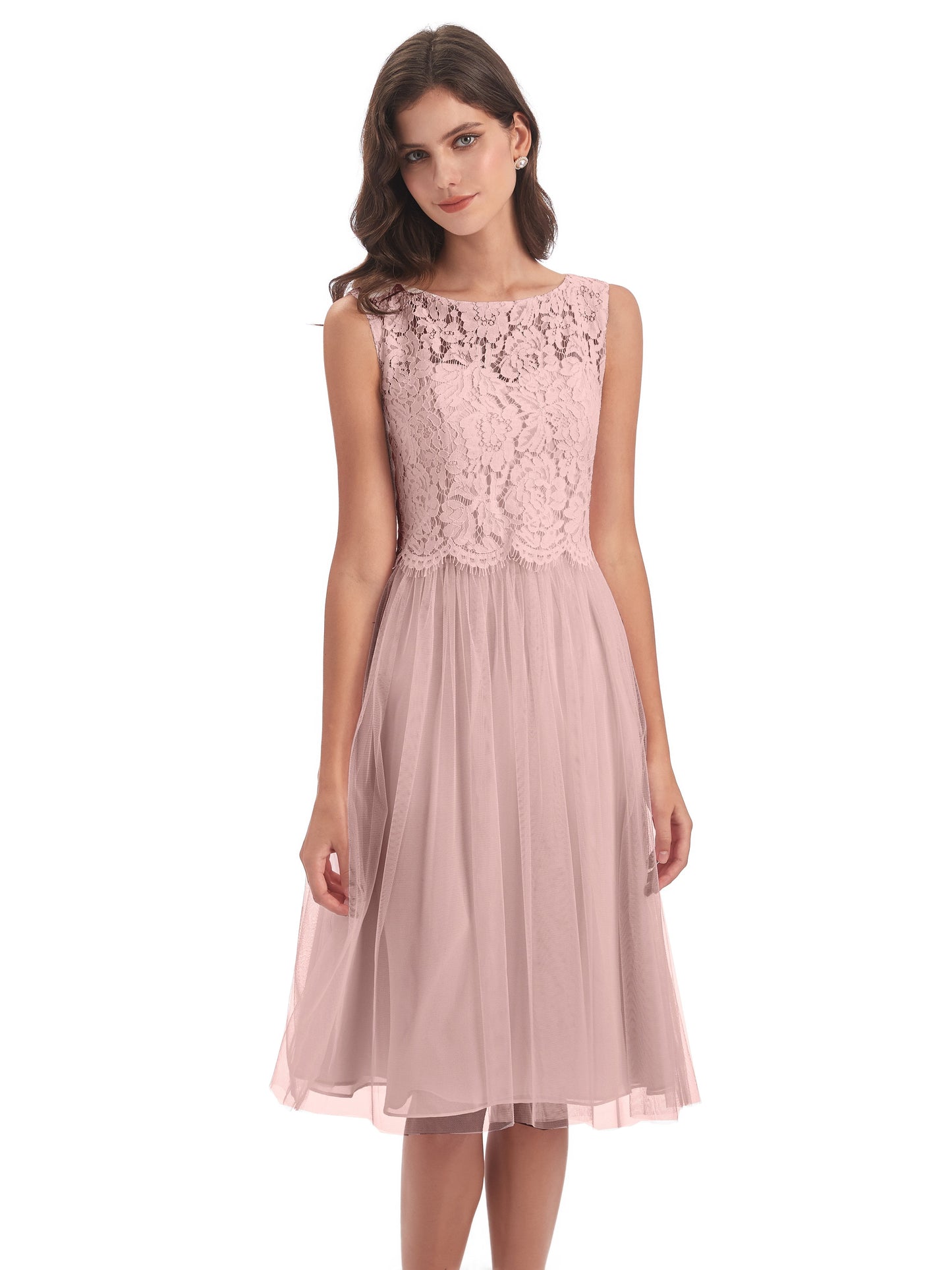 Luna Knee Length Scoop Lace Bridesmaid Dresses