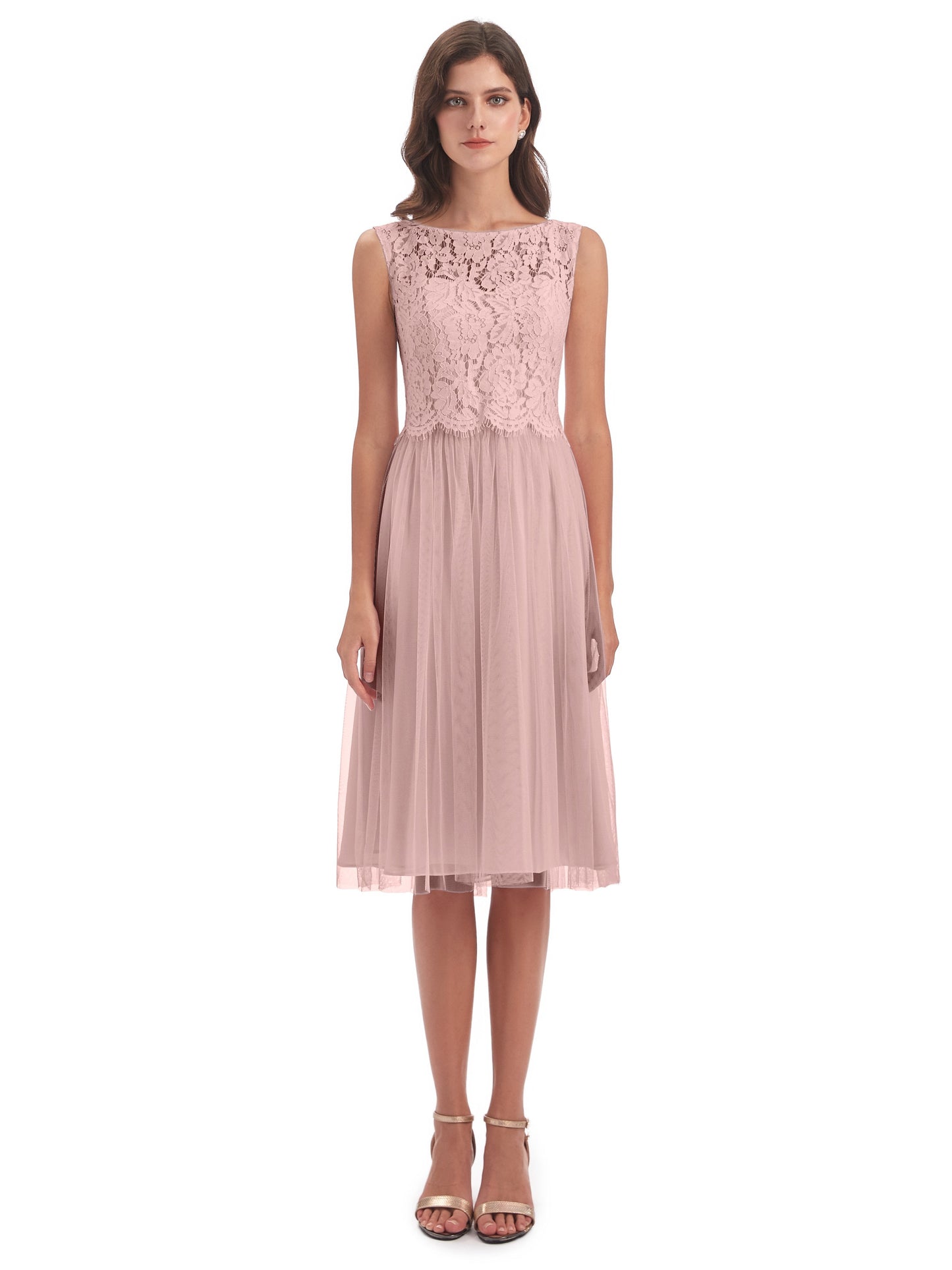 Luna Knee Length Scoop Lace Bridesmaid Dresses