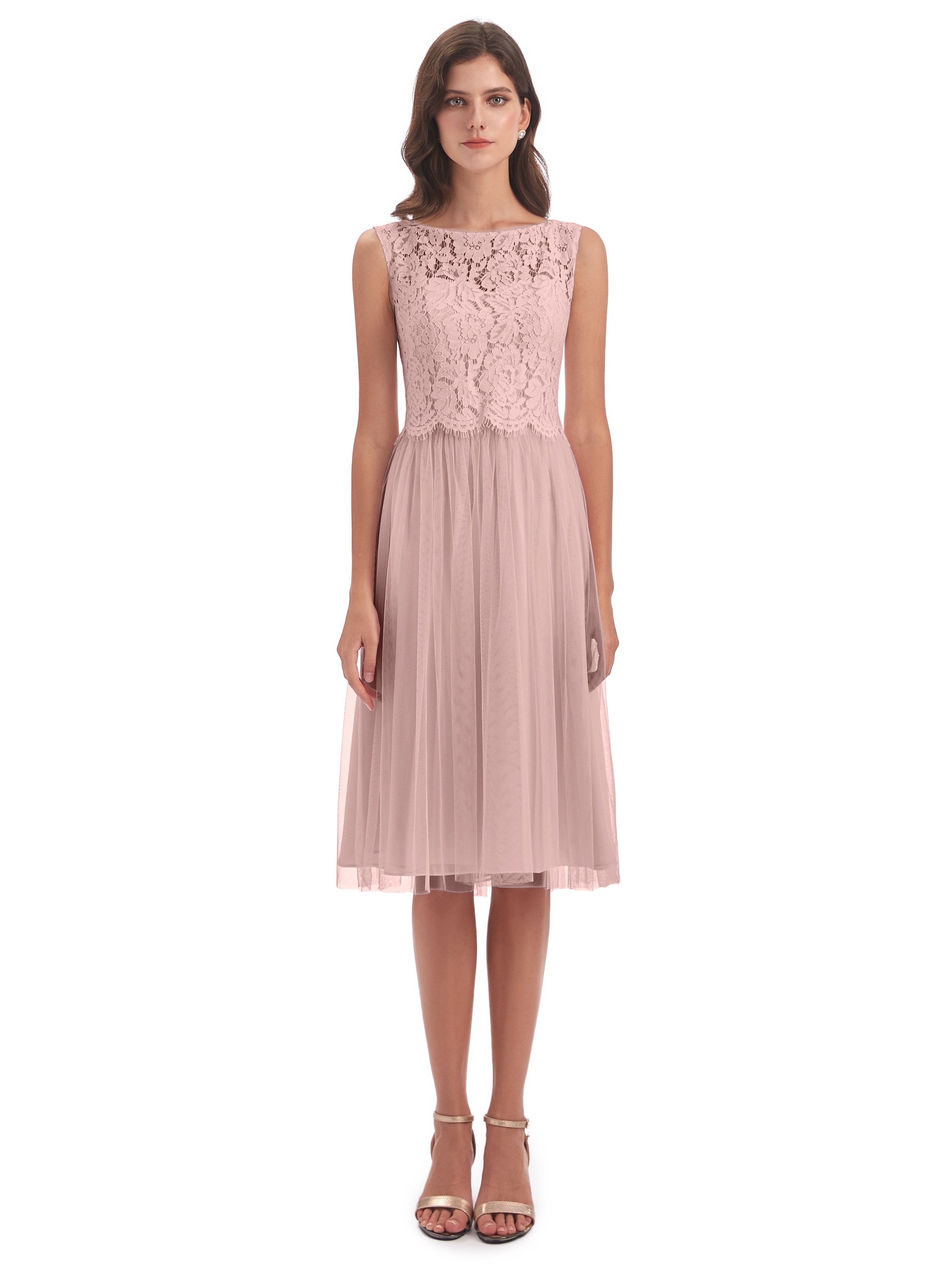 Luna Knee Length Scoop Lace Bridesmaid Dresses