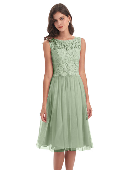 Luna Knee Length Scoop Lace Bridesmaid Dresses