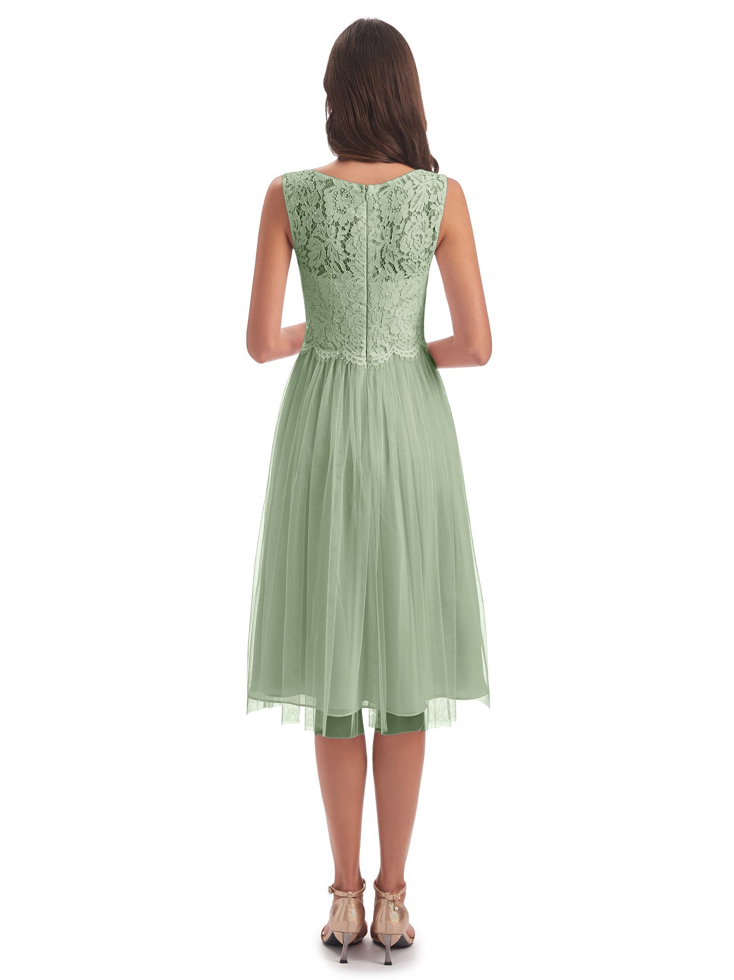Luna Knee Length Scoop Lace Bridesmaid Dresses