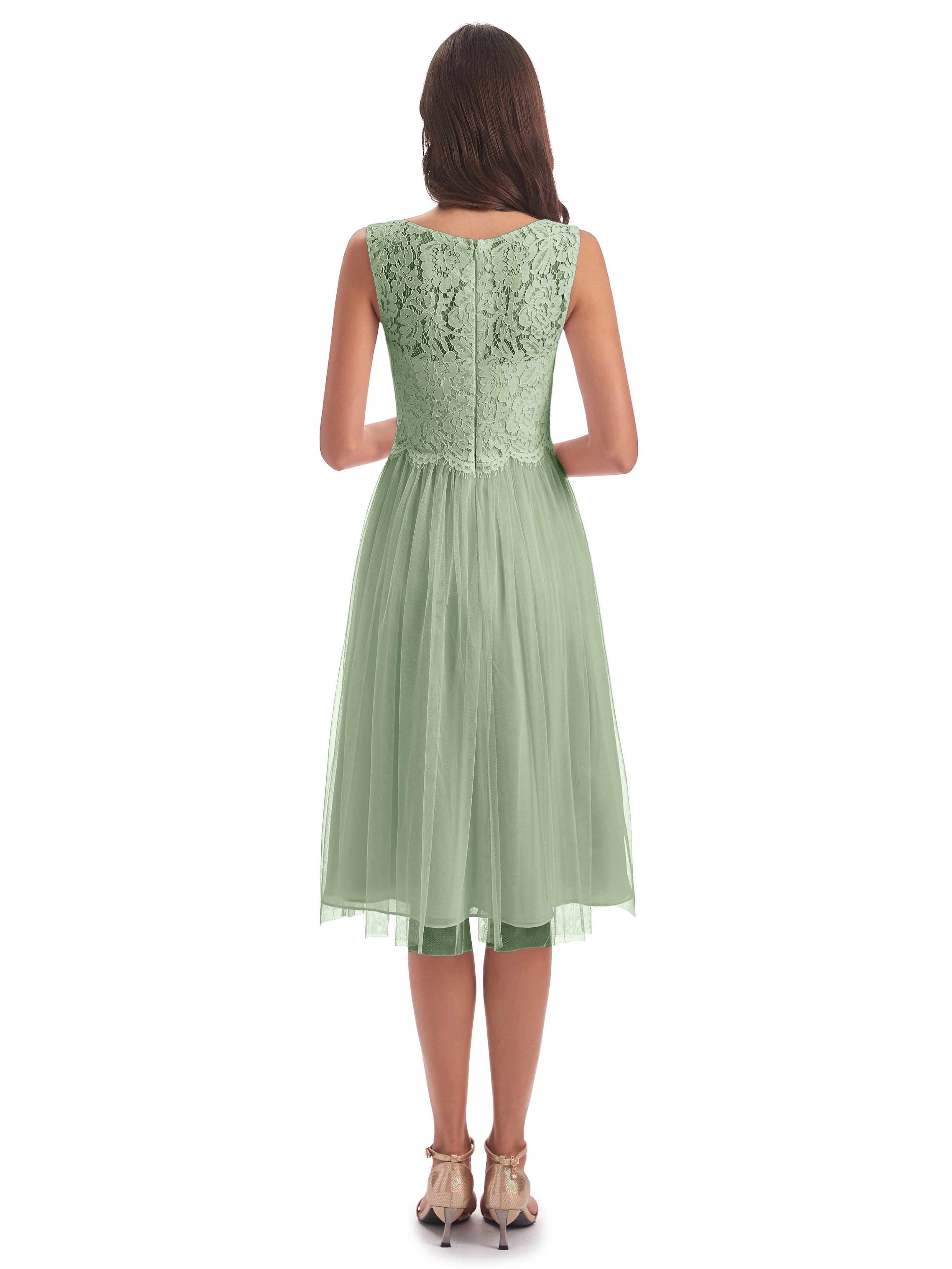 Luna Knee Length Scoop Lace Bridesmaid Dresses