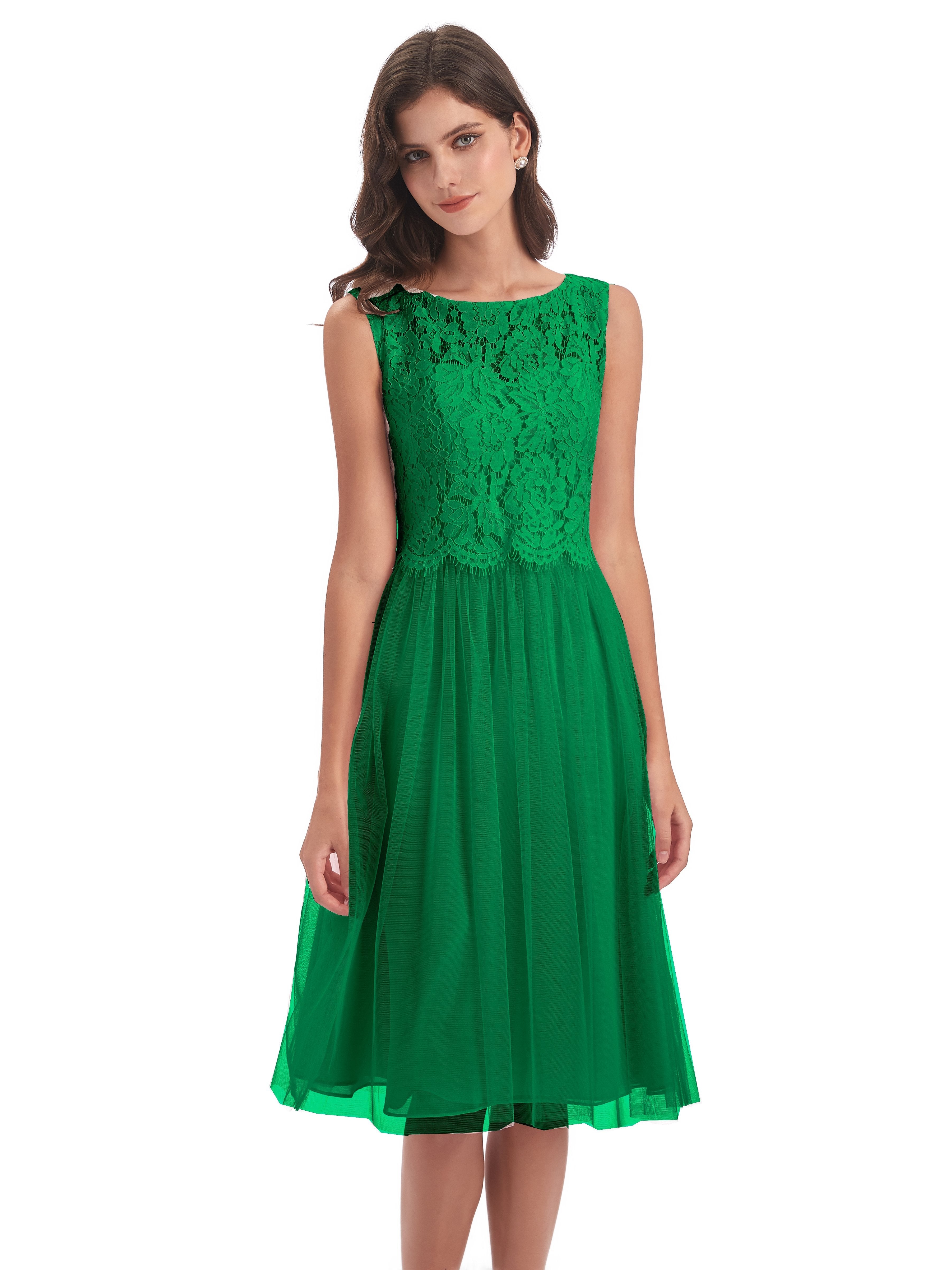 Luna Knee Length Scoop Lace Bridesmaid Dresses