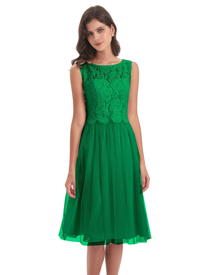Luna Knee Length Scoop Lace Bridesmaid Dresses