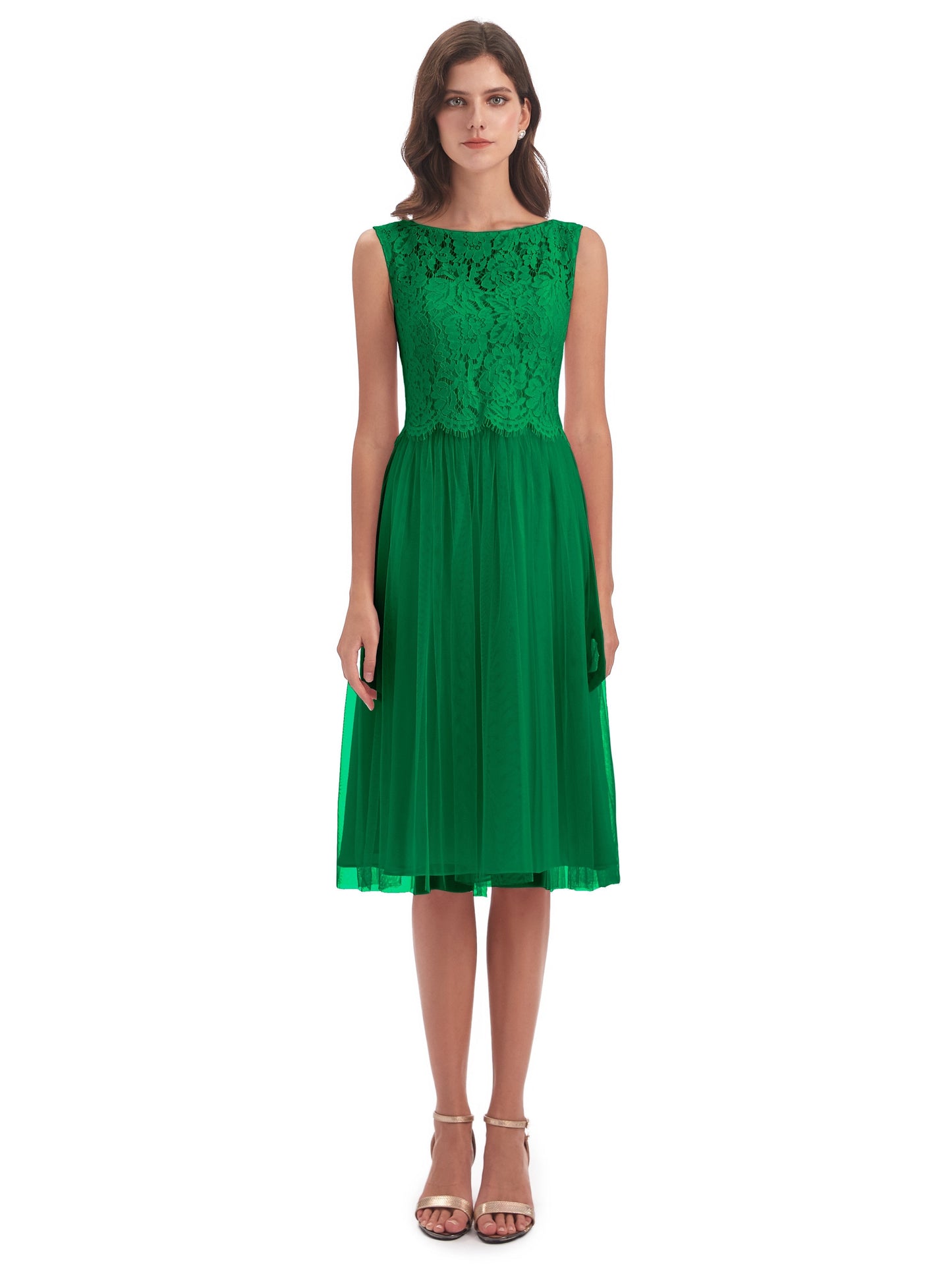 Luna Knee Length Scoop Lace Bridesmaid Dresses