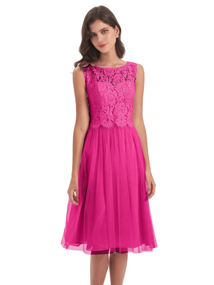 Luna Knee Length Scoop Lace Bridesmaid Dresses