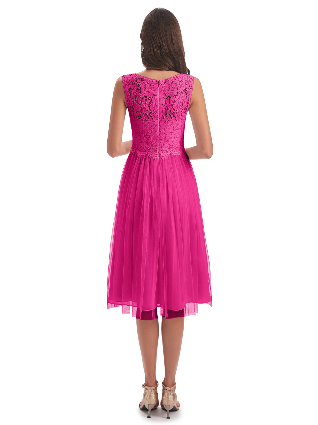 Luna Knee Length Scoop Lace Bridesmaid Dresses