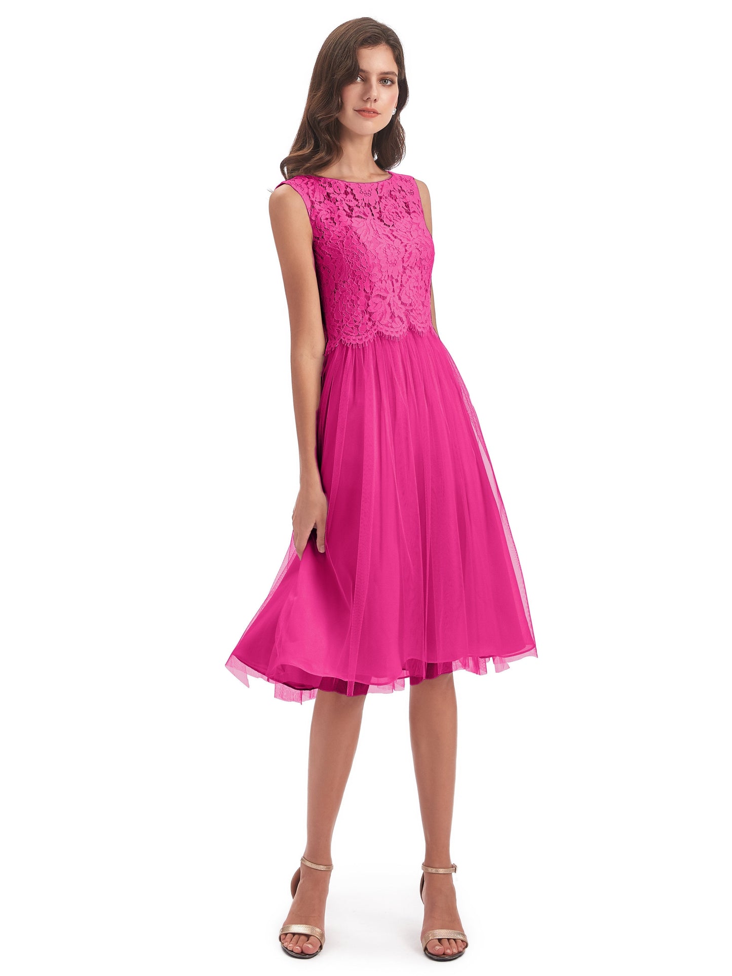 Luna Knee Length Scoop Lace Bridesmaid Dresses