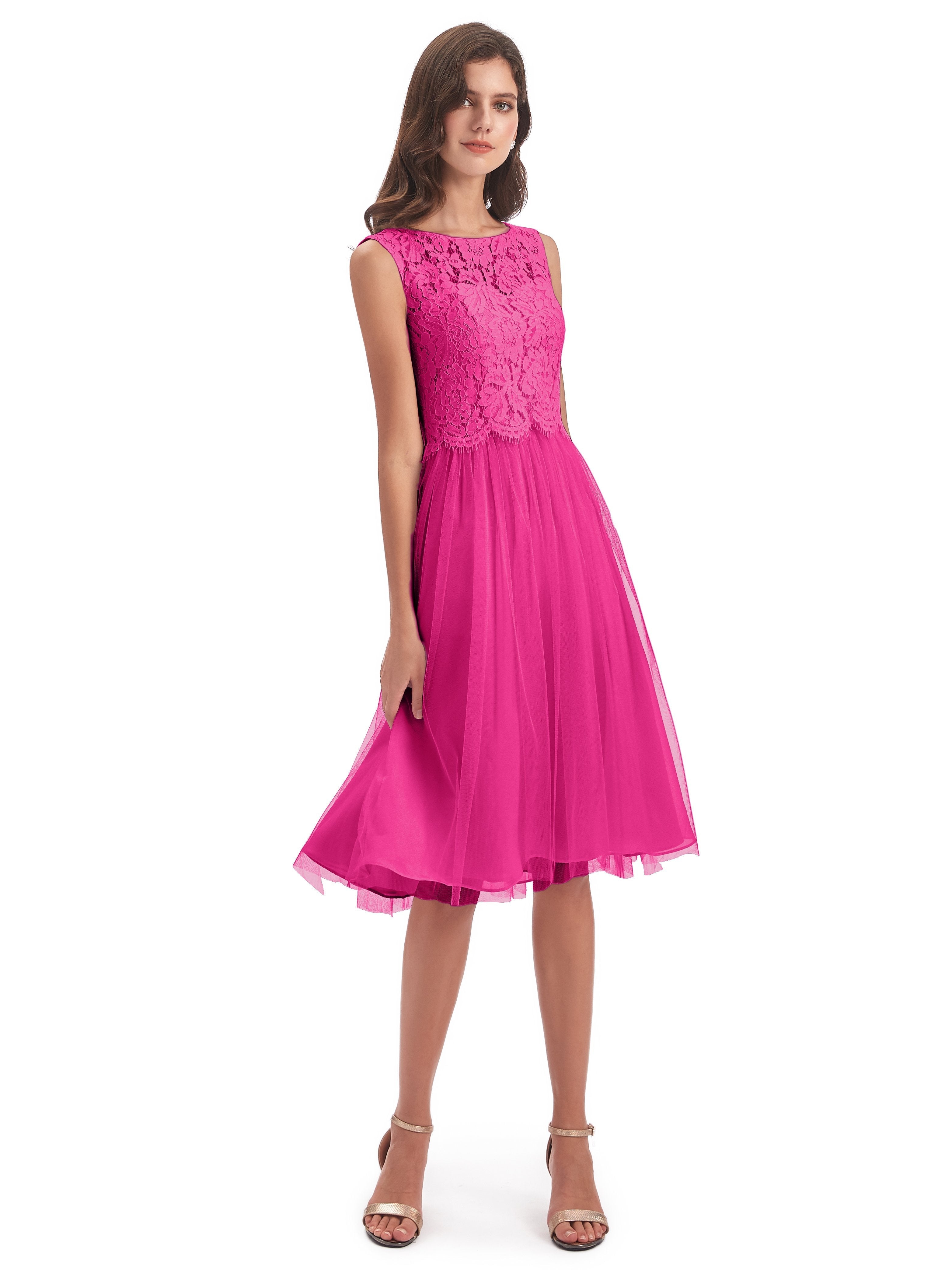 Luna Knee Length Scoop Lace Bridesmaid Dresses