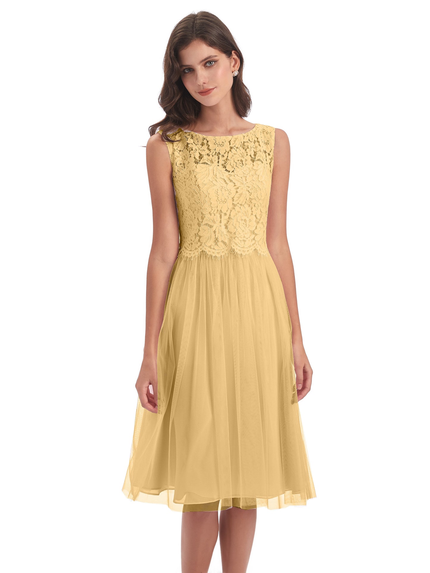Luna Knee Length Scoop Lace Bridesmaid Dresses