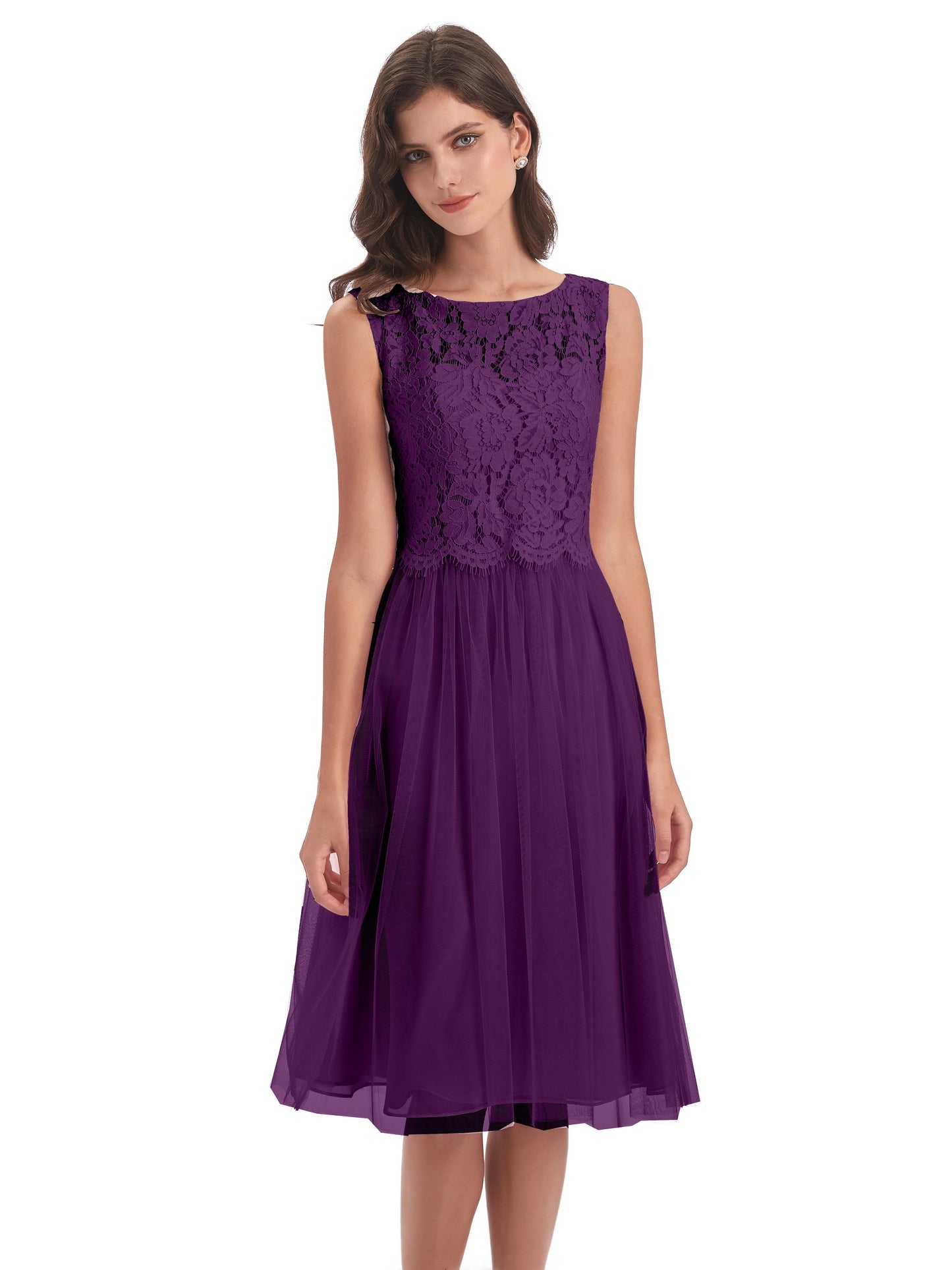 Luna Knee Length Scoop Lace Bridesmaid Dresses