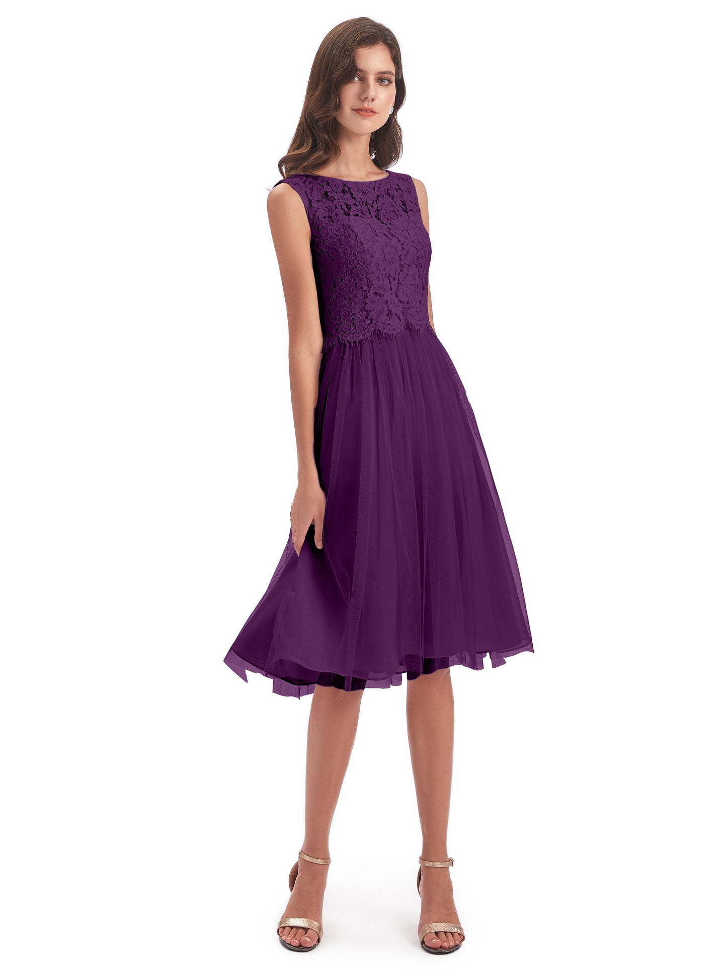 Luna Knee Length Scoop Lace Bridesmaid Dresses