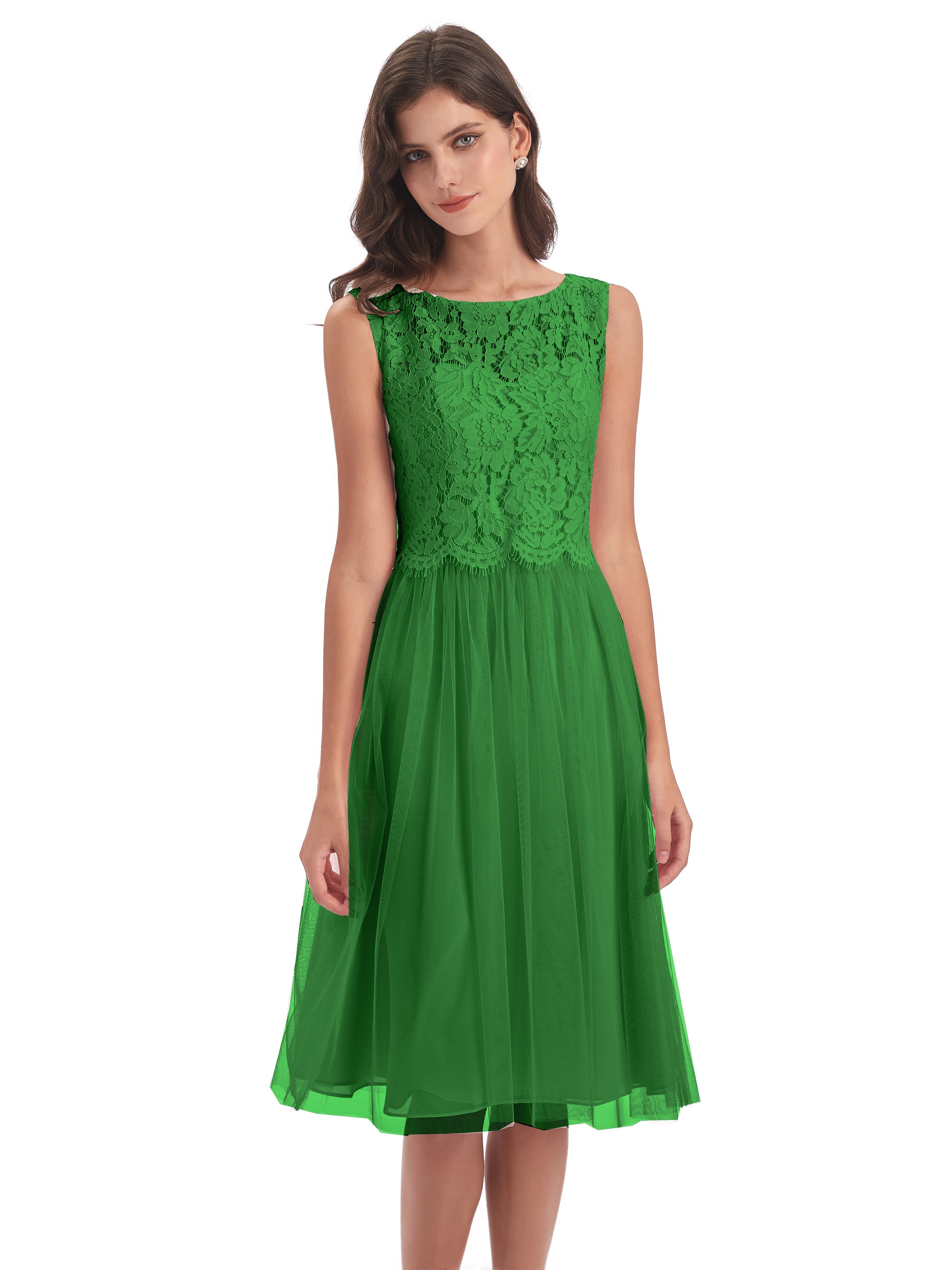 Luna Knee Length Scoop Lace Bridesmaid Dresses